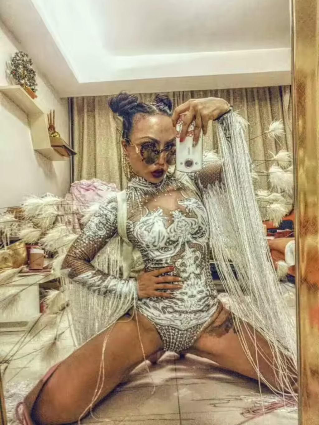 White Fringe Sequince Drag Queen Lyrical Costume