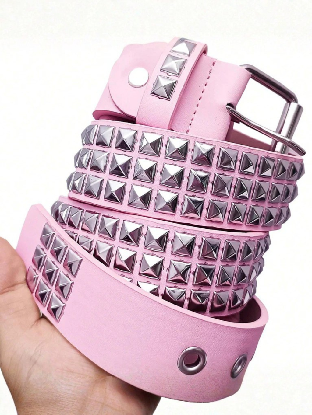 Pyramid Studded Belt White Pink