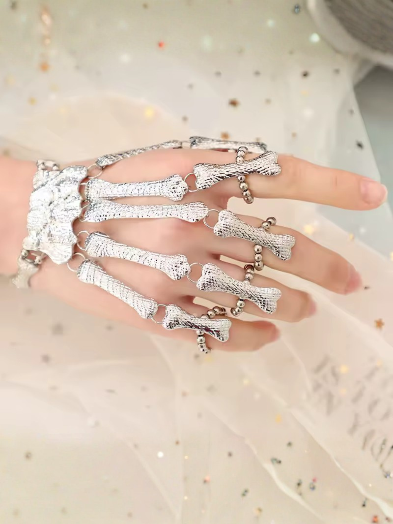 Skeleton Emo Silver Glove Rings 1 PC