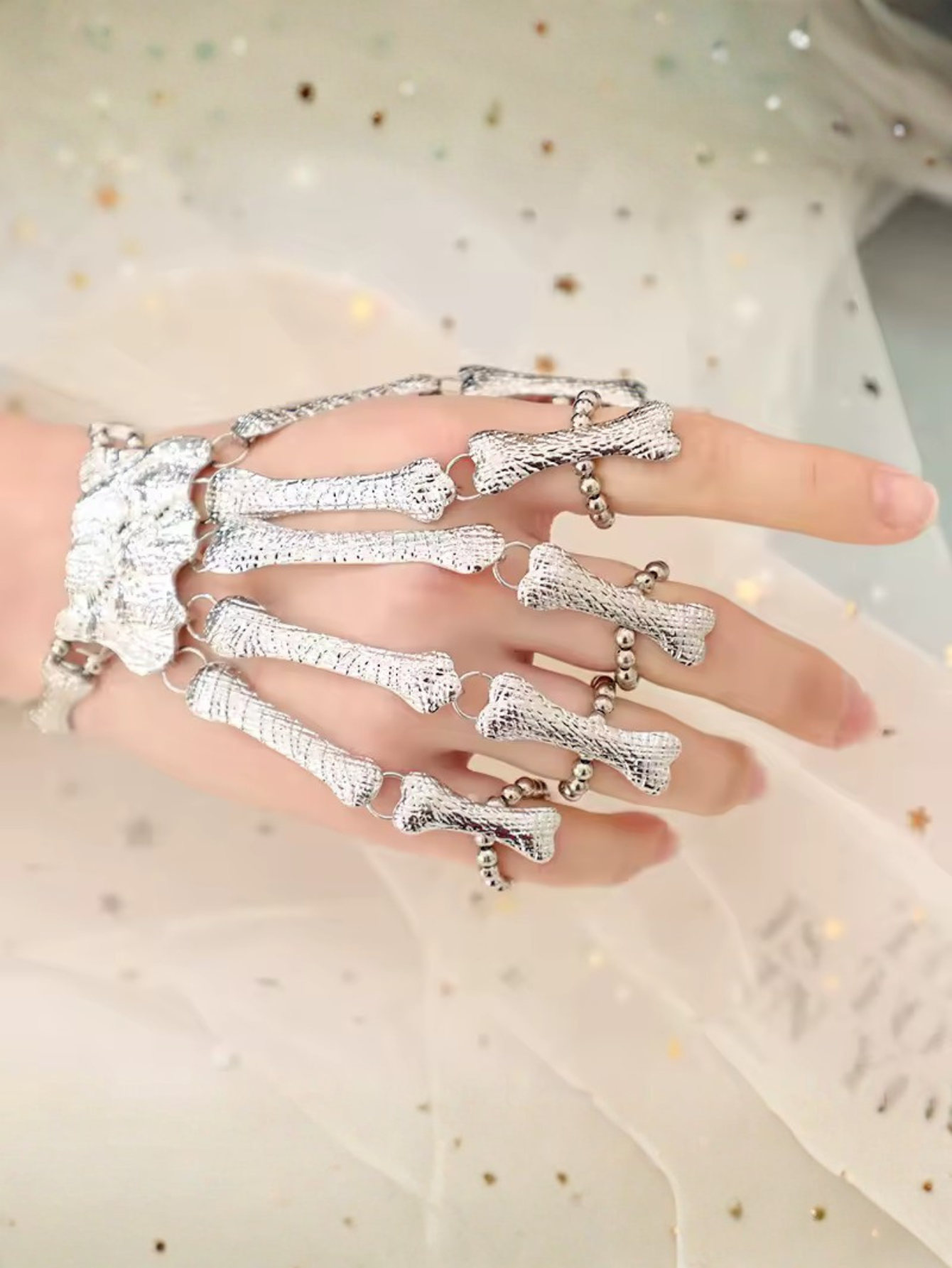 Skeleton Emo Silver Glove Rings 1 PC