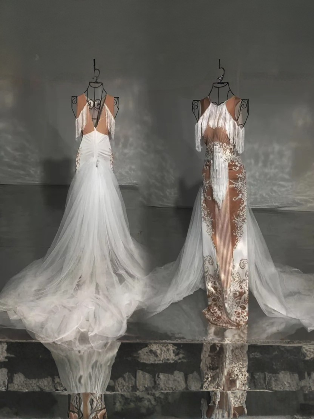 Sheer White Train Drag Queen Dress