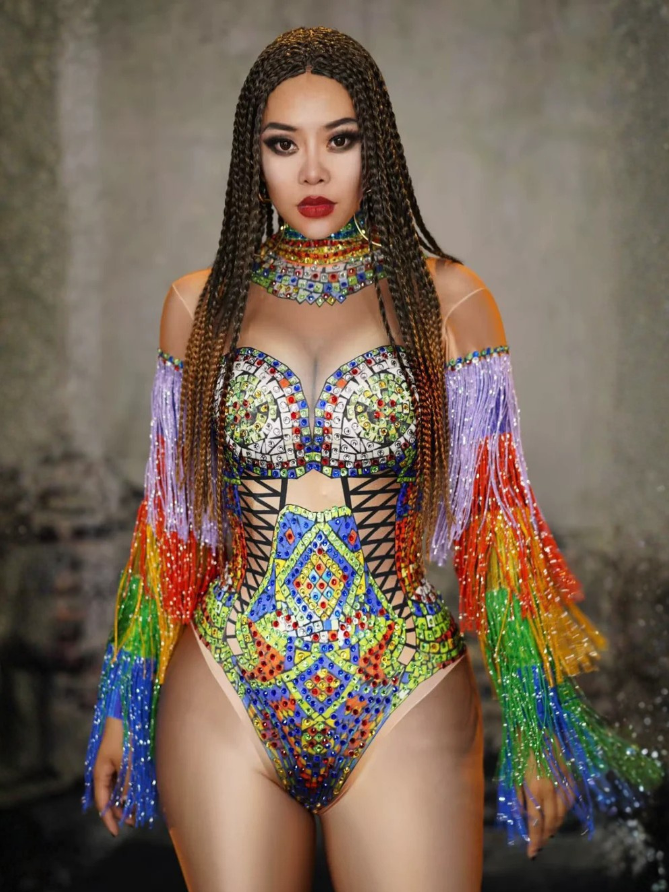 Diamond Rainbow Monokini Fringe Costume