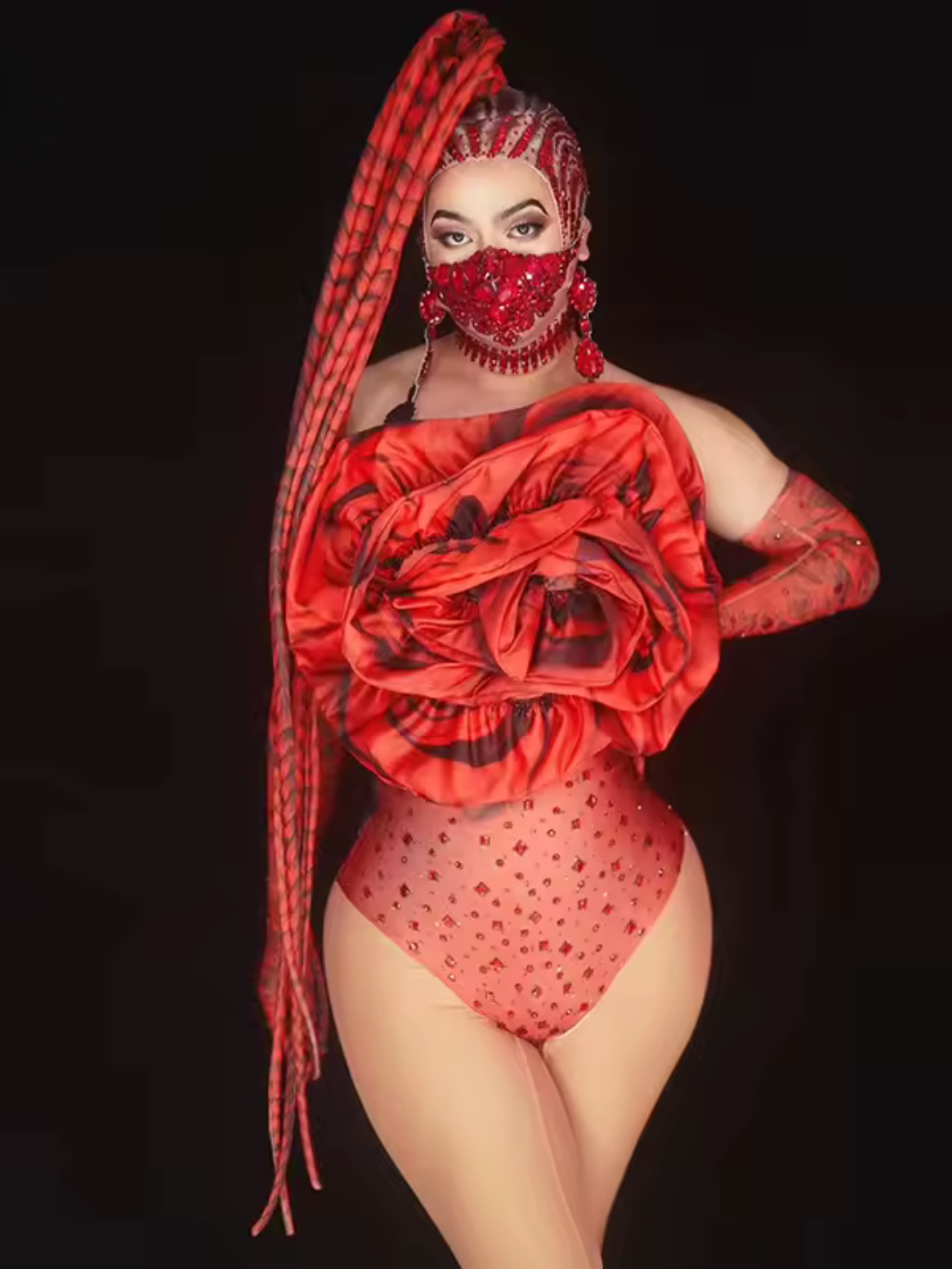 Red Rose Flower Drag Queen Monokini Set