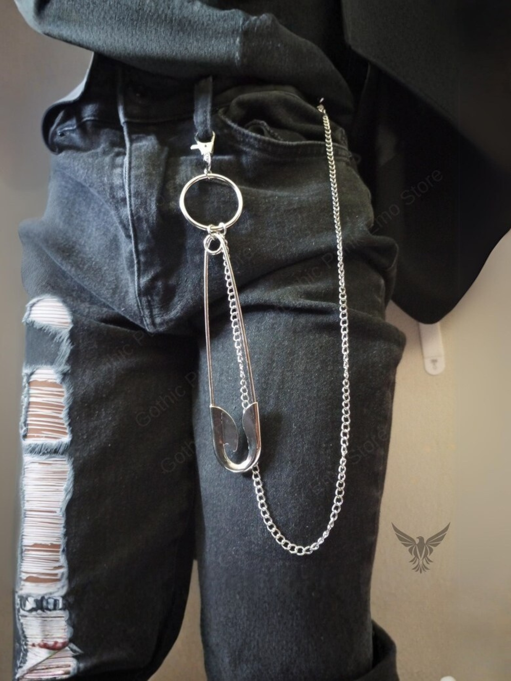 Punk Safety Pin Pants Chain