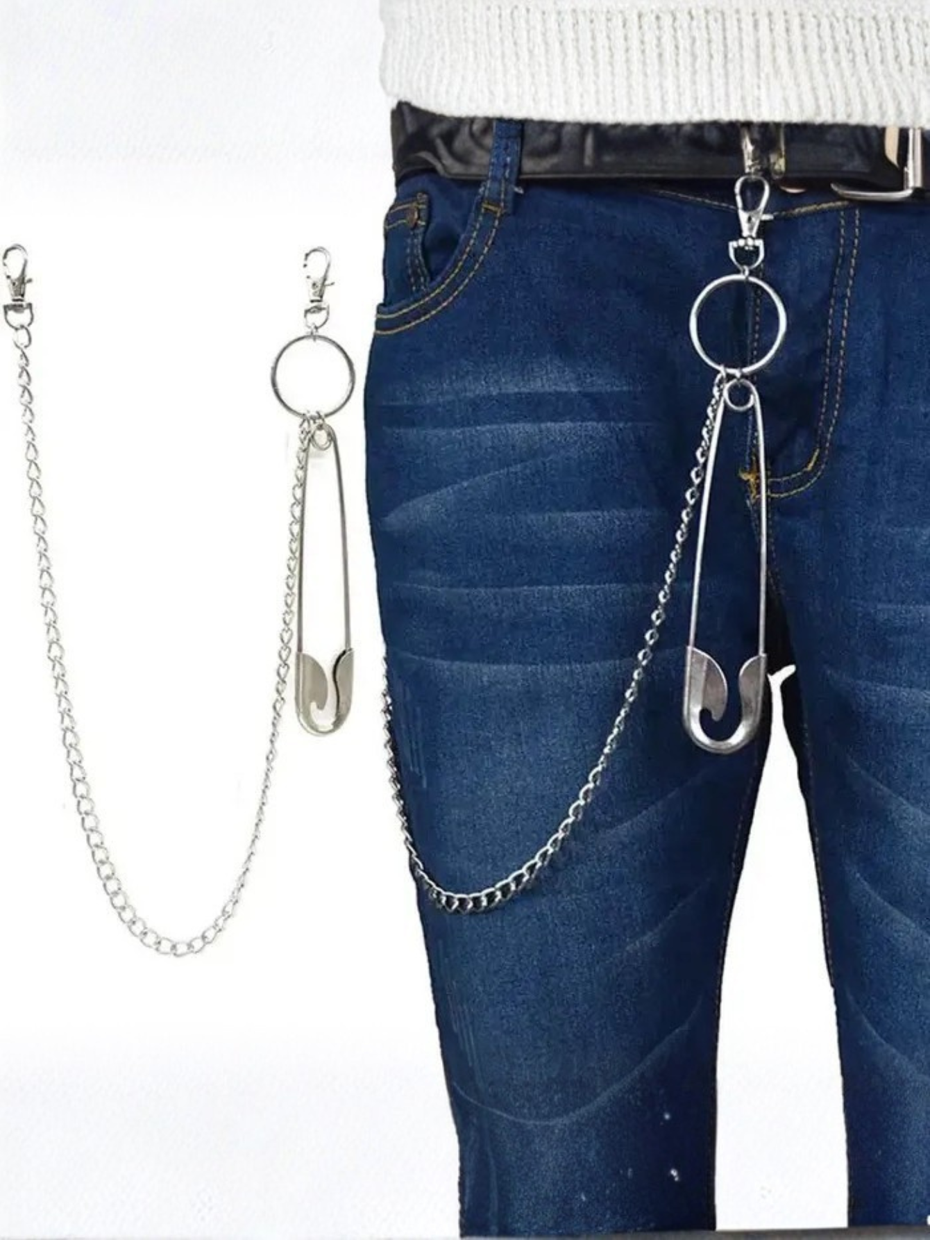 Punk Safety Pin Pants Chain