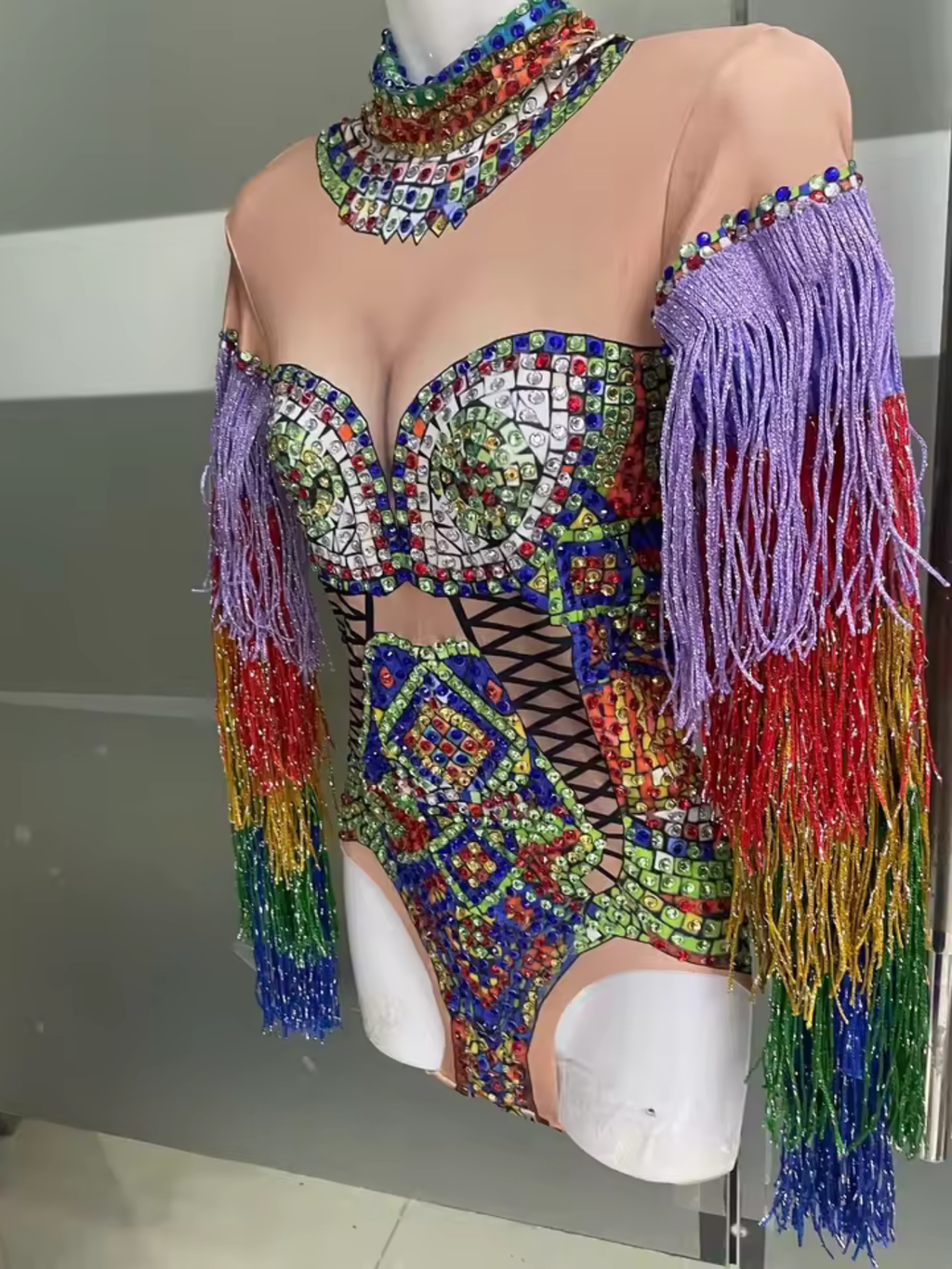 Diamond Rainbow Monokini Fringe Costume