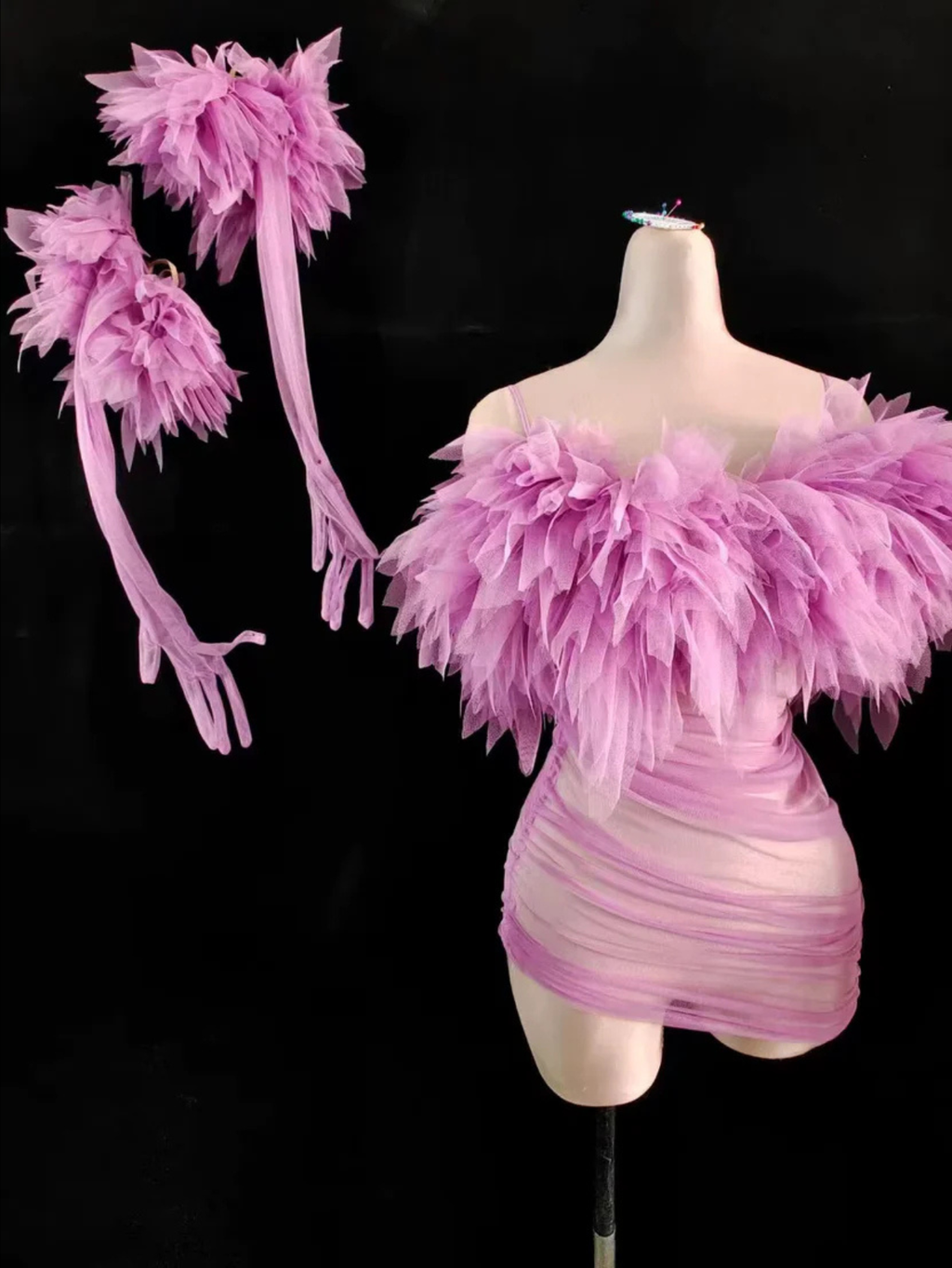 Sheer Neon Dress With Gloves