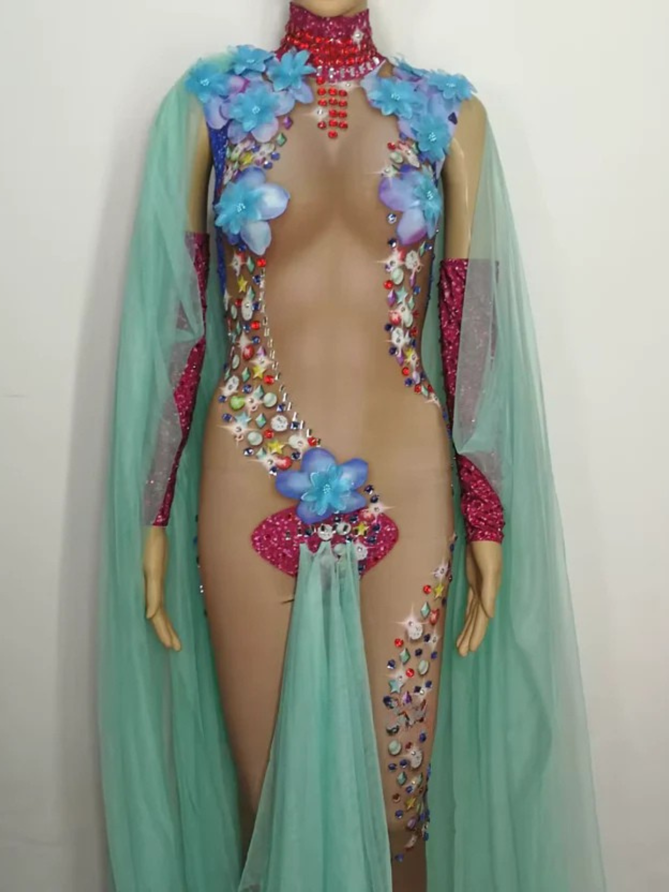 Mermaid Sheer Blue Flower Jumpsuit
