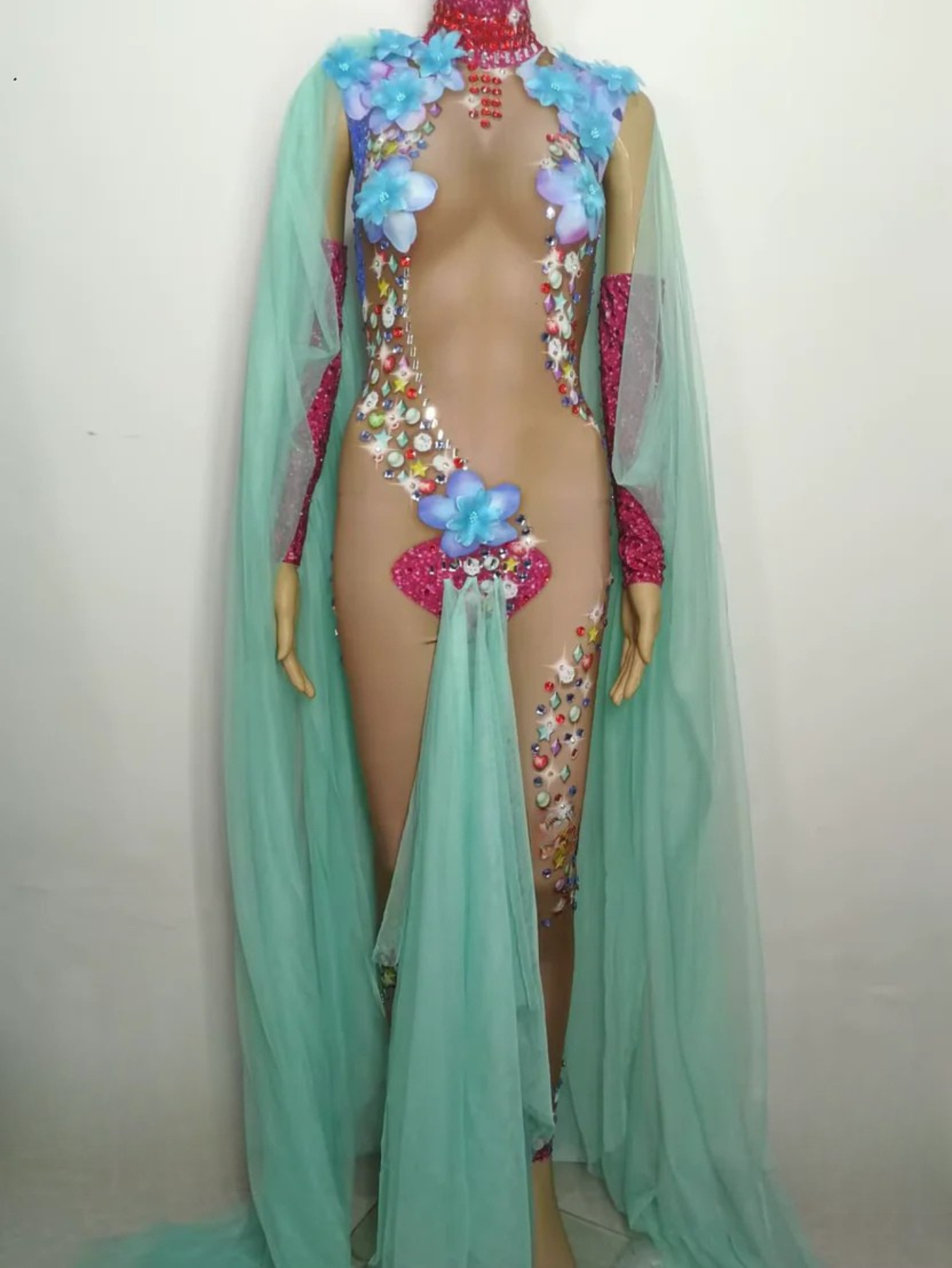 Mermaid Sheer Blue Flower Jumpsuit