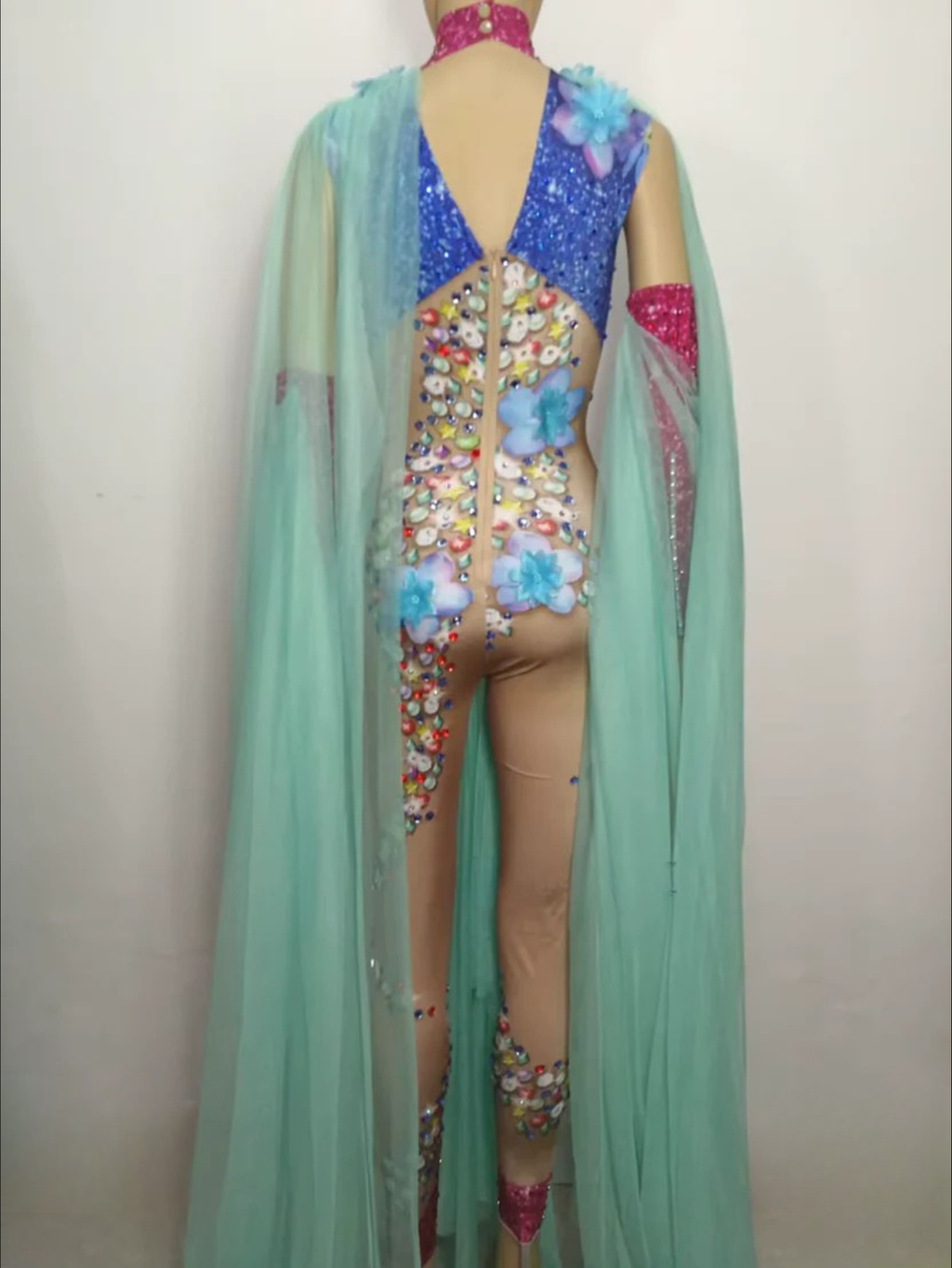 Mermaid Sheer Blue Flower Jumpsuit