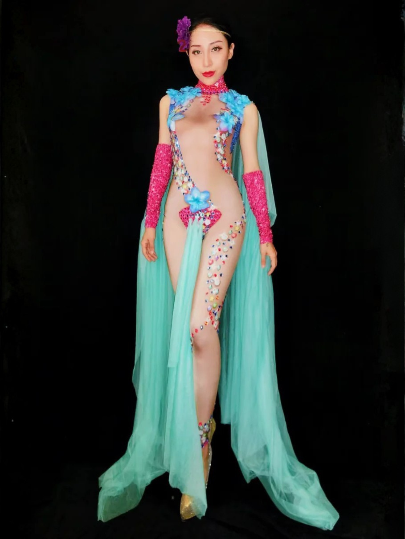 Mermaid Sheer Blue Flower Jumpsuit
