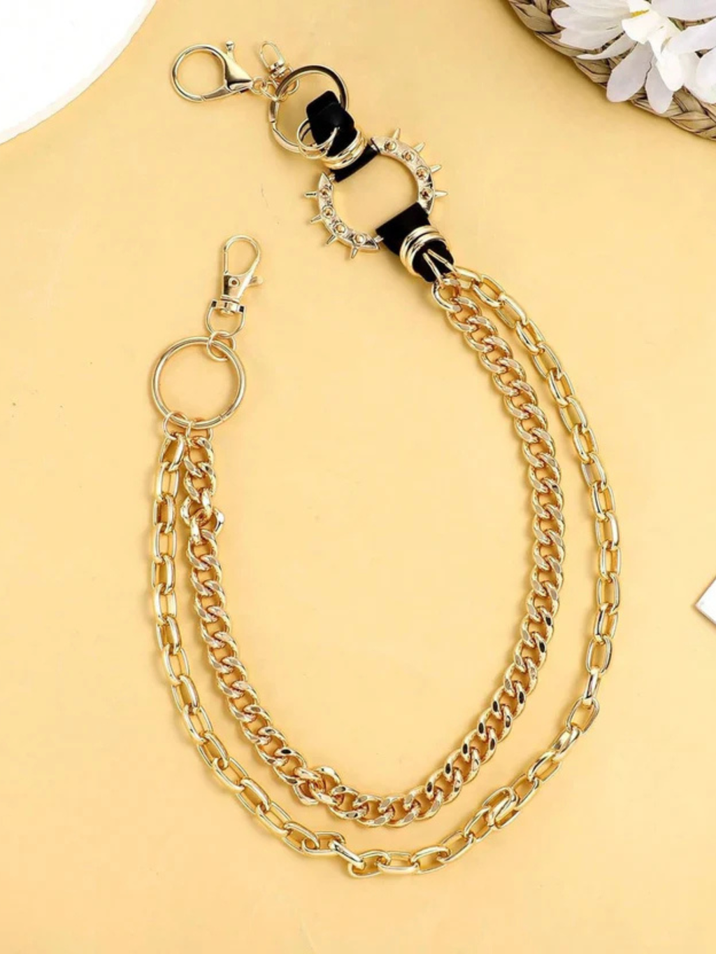 Gold Spiked O-Ring Wallet Chain