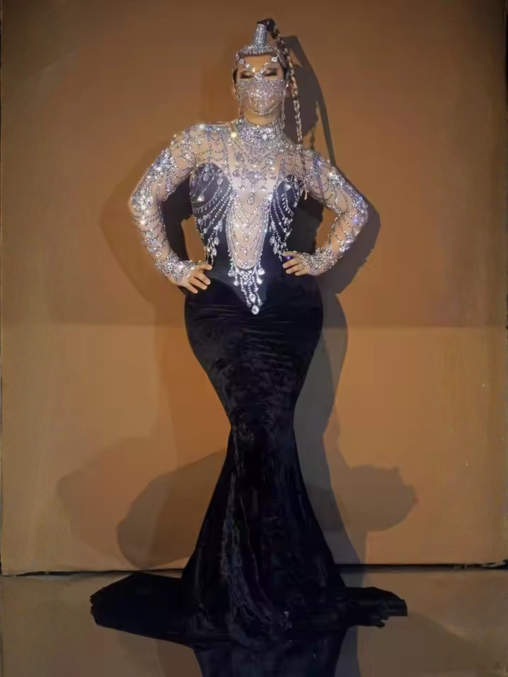 Velvet Black Rhinestone Dress