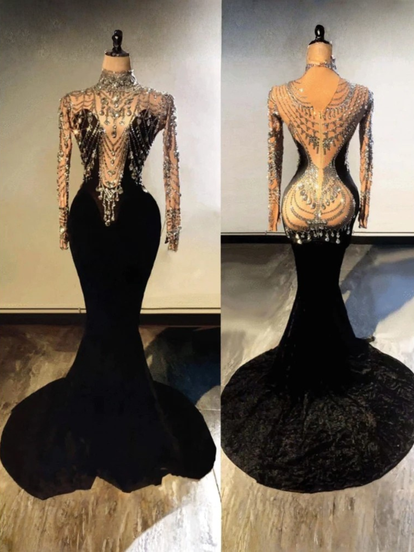 Velvet Black Rhinestone Dress