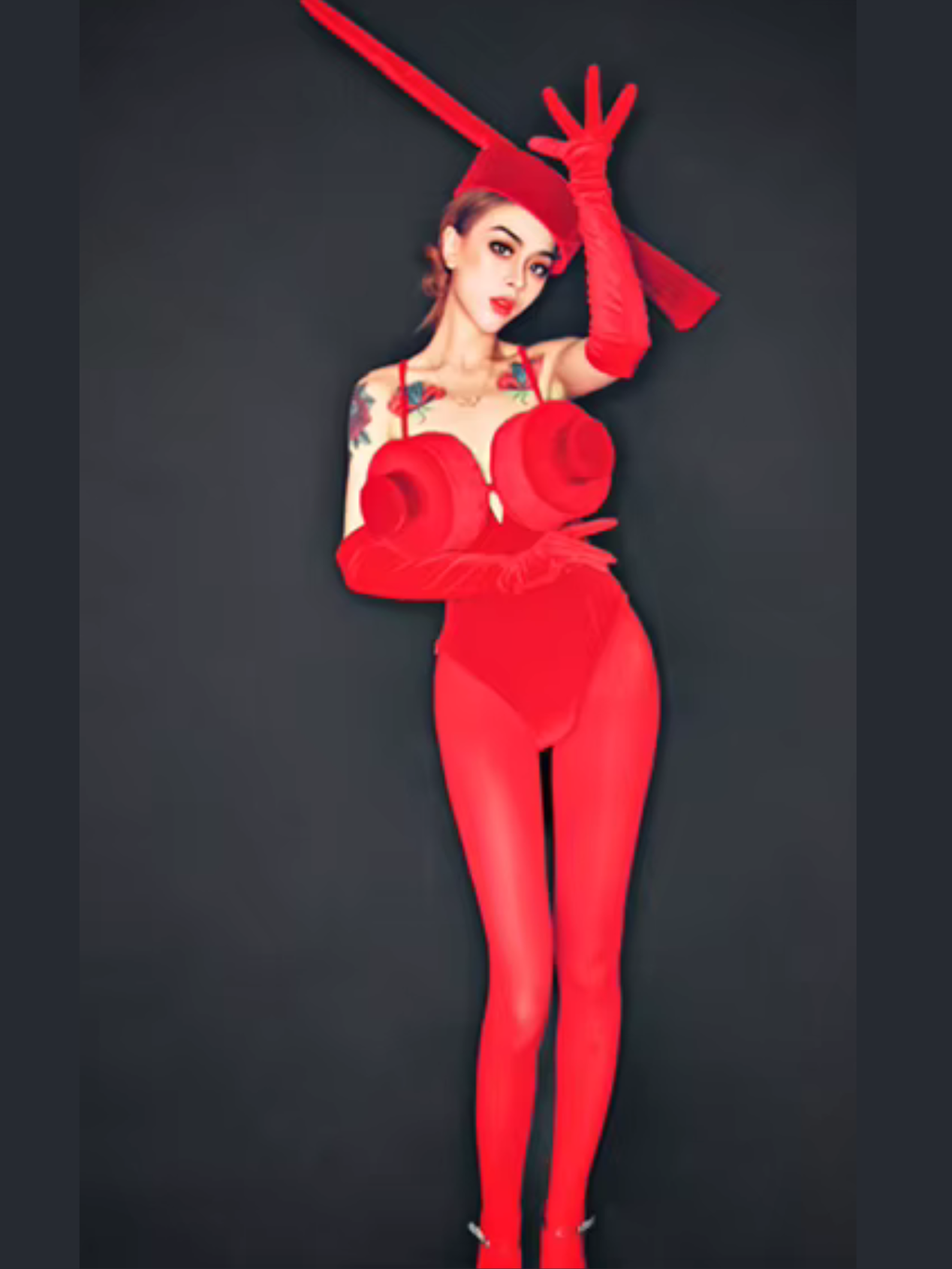 Red Drag Queen Hat Monokini Costume