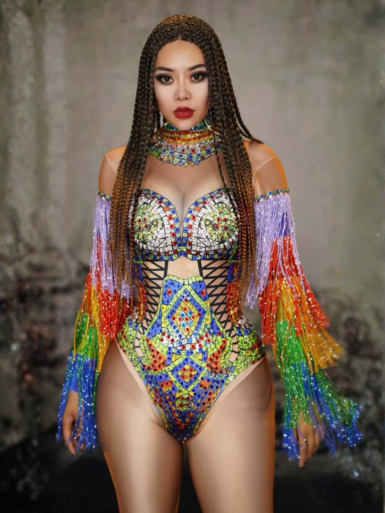 Diamond Rainbow Monokini Fringe Costume