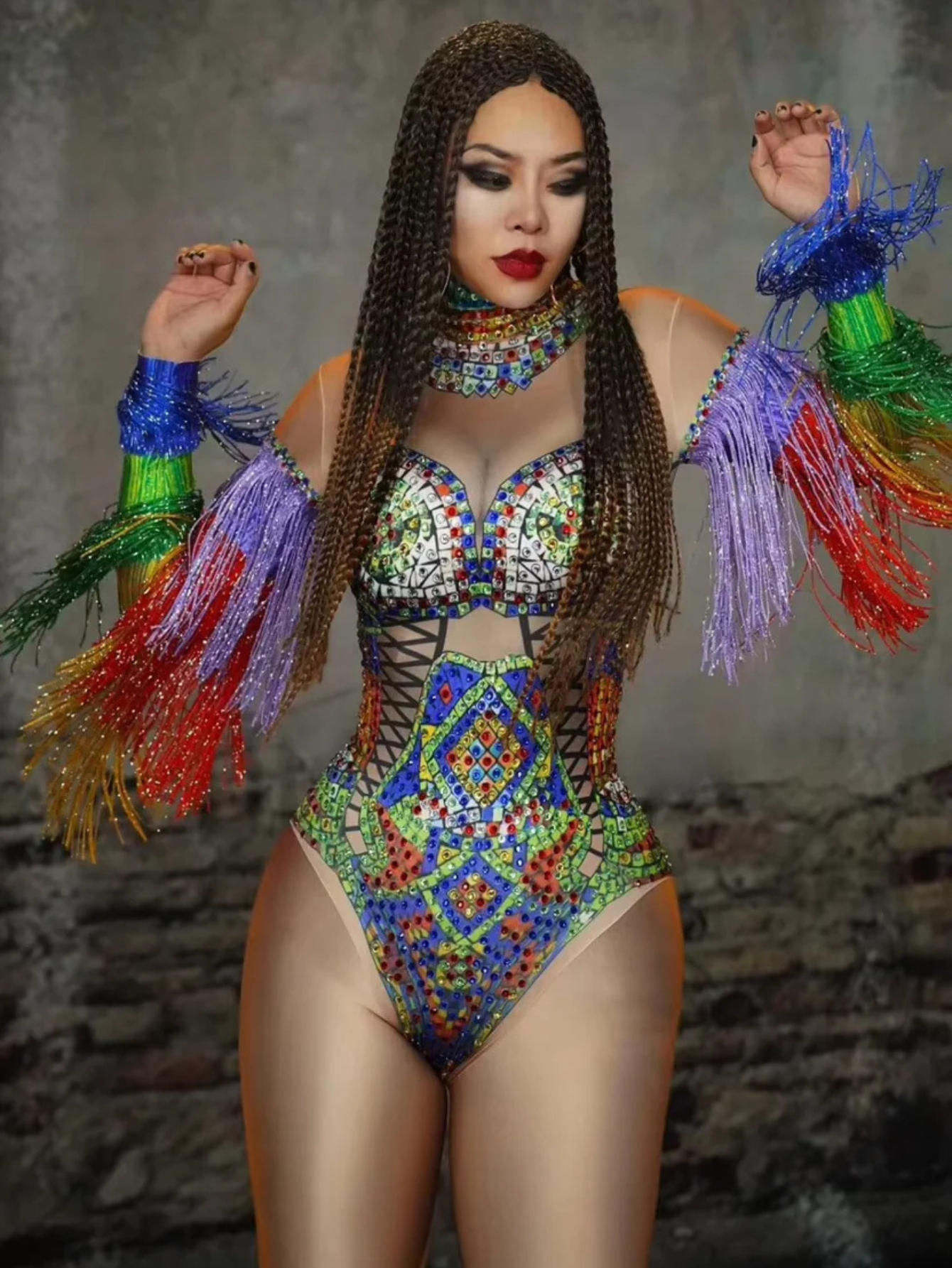 Diamond Rainbow Monokini Fringe Costume