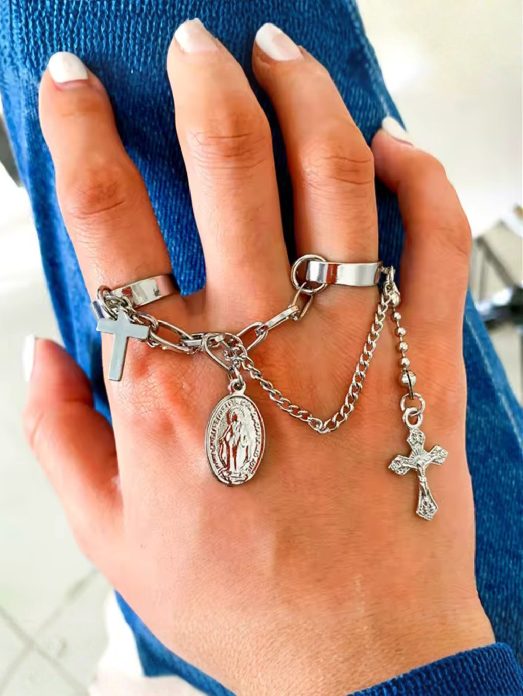 Cross Chain Rosary Ring