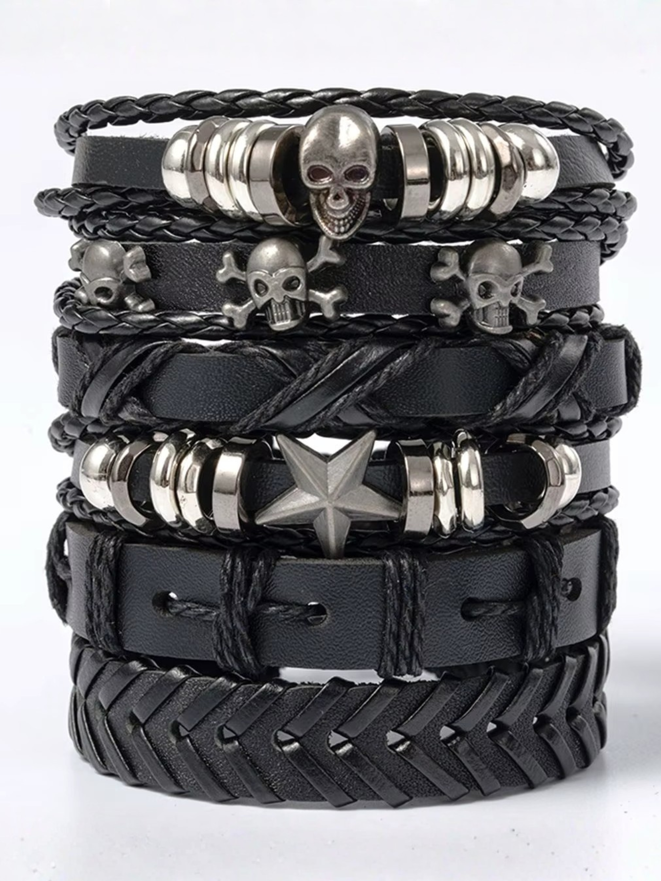 Skull Star Punk Rock Bracelet Set