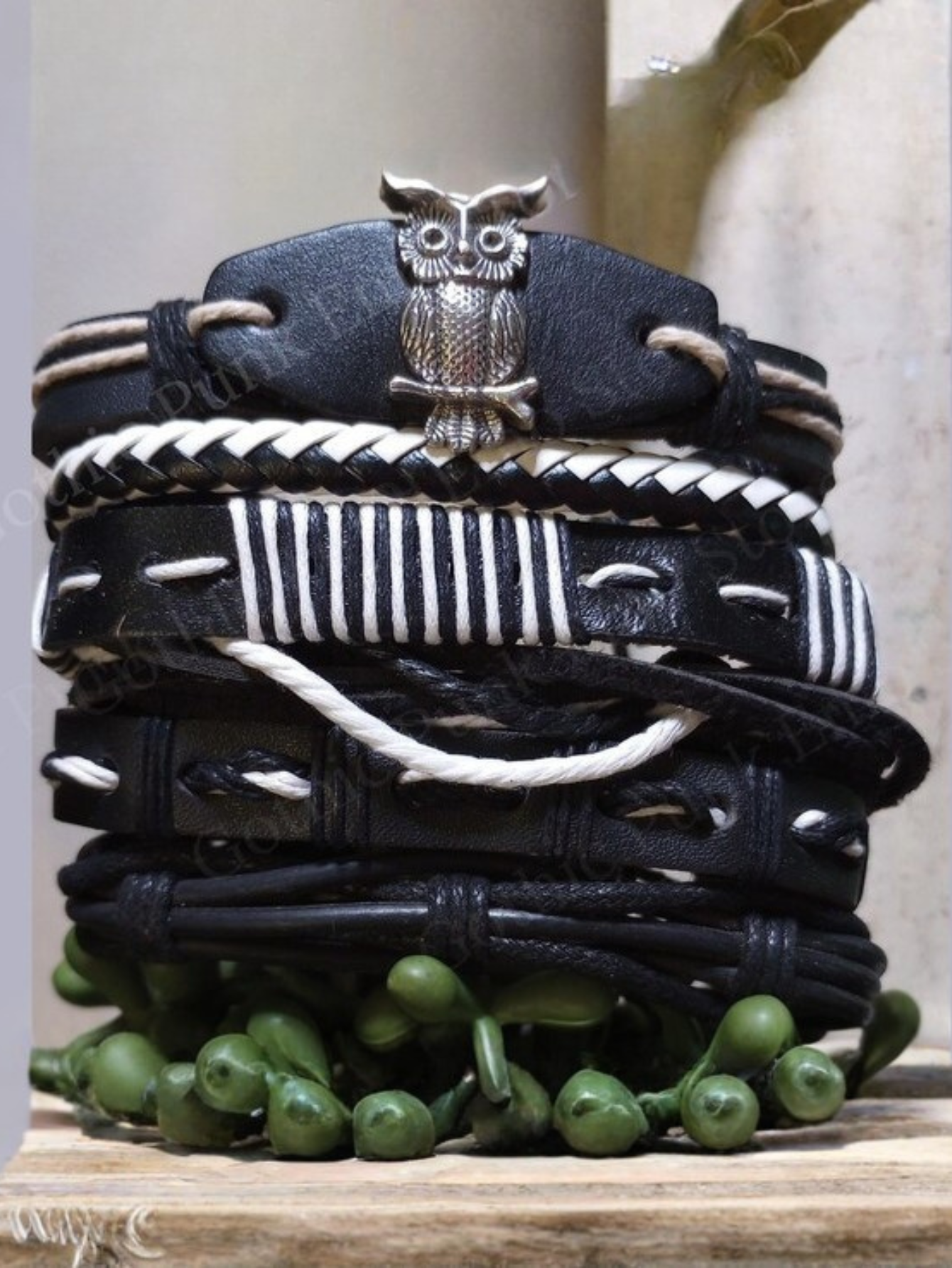 6PC Faux Leather Bracelet Set