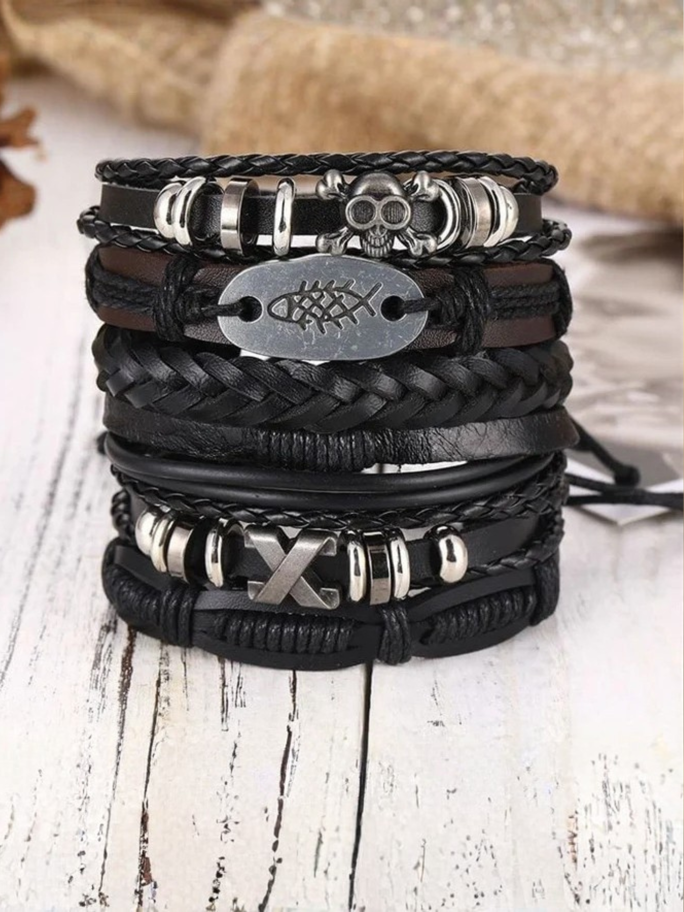 Gothic Punk Rock Leather Bracelet Set