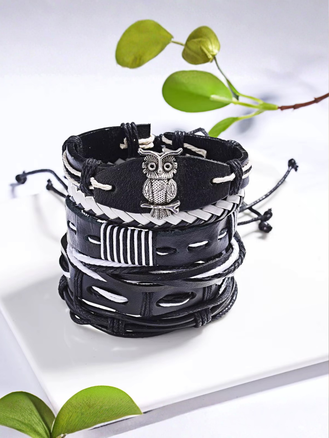 6PC Faux Leather Bracelet Set