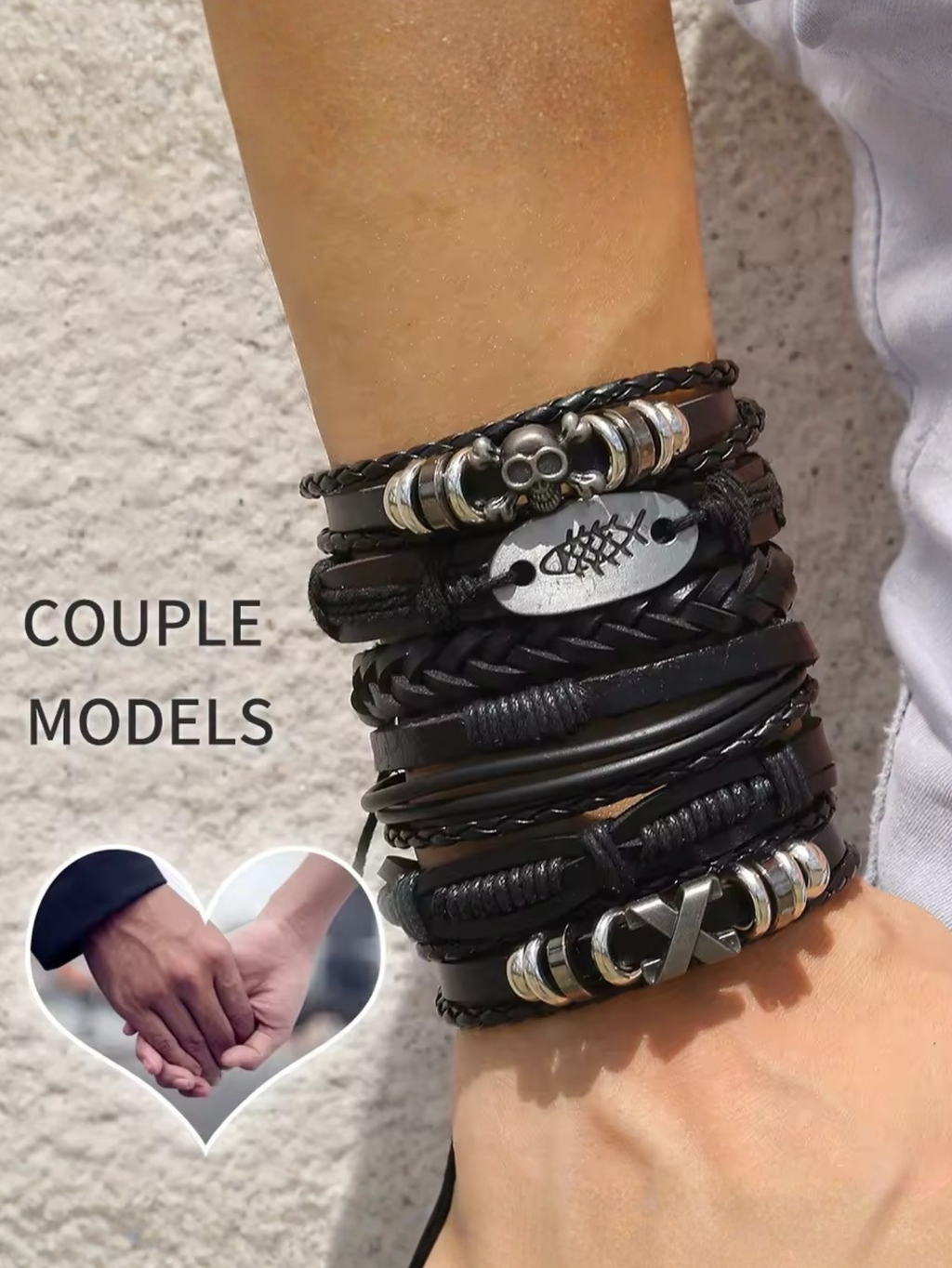 Gothic Punk Rock Leather Bracelet Set