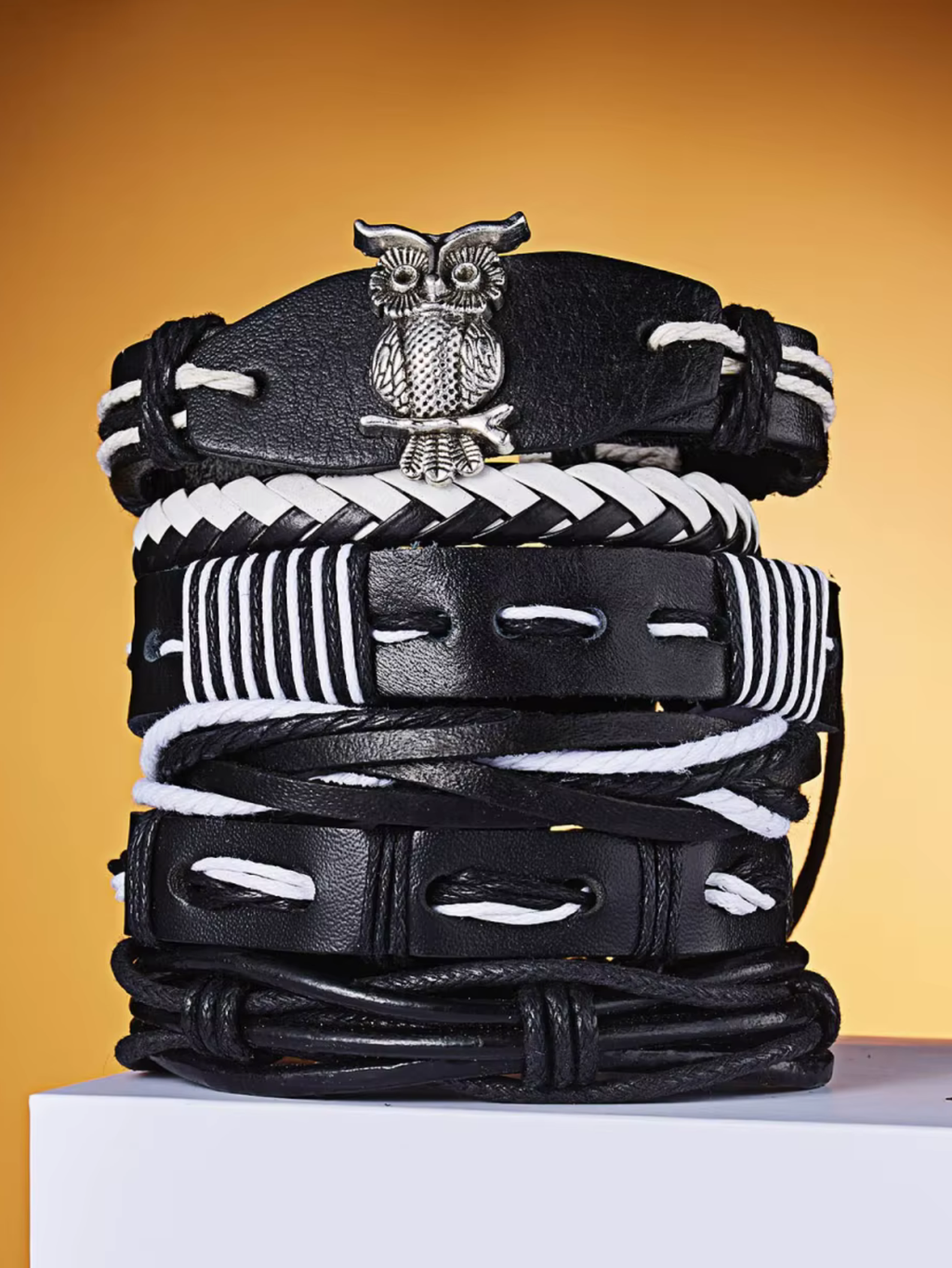 6PC Faux Leather Bracelet Set