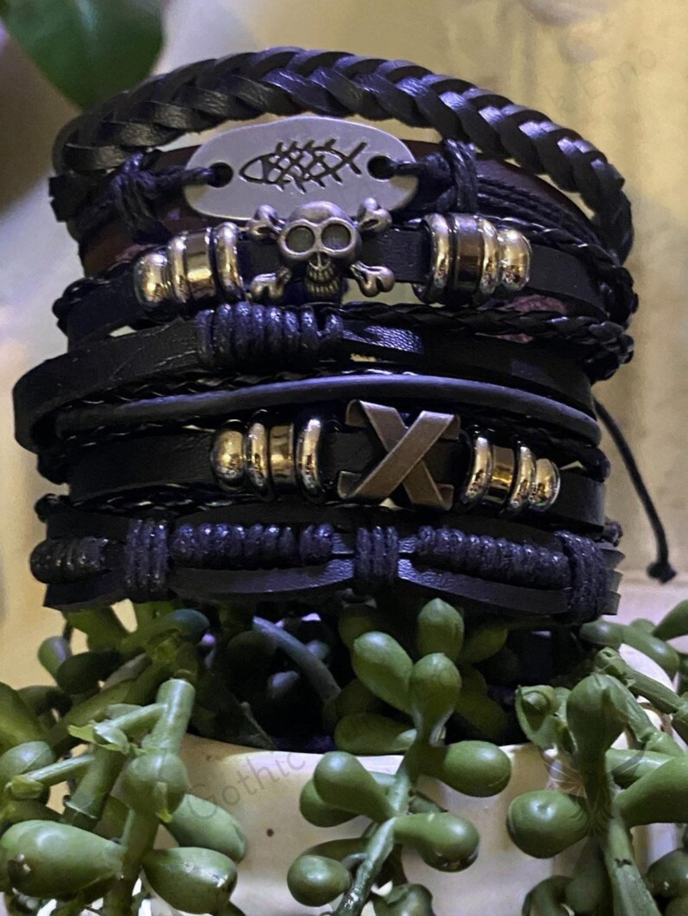 Gothic Punk Rock Leather Bracelet Set