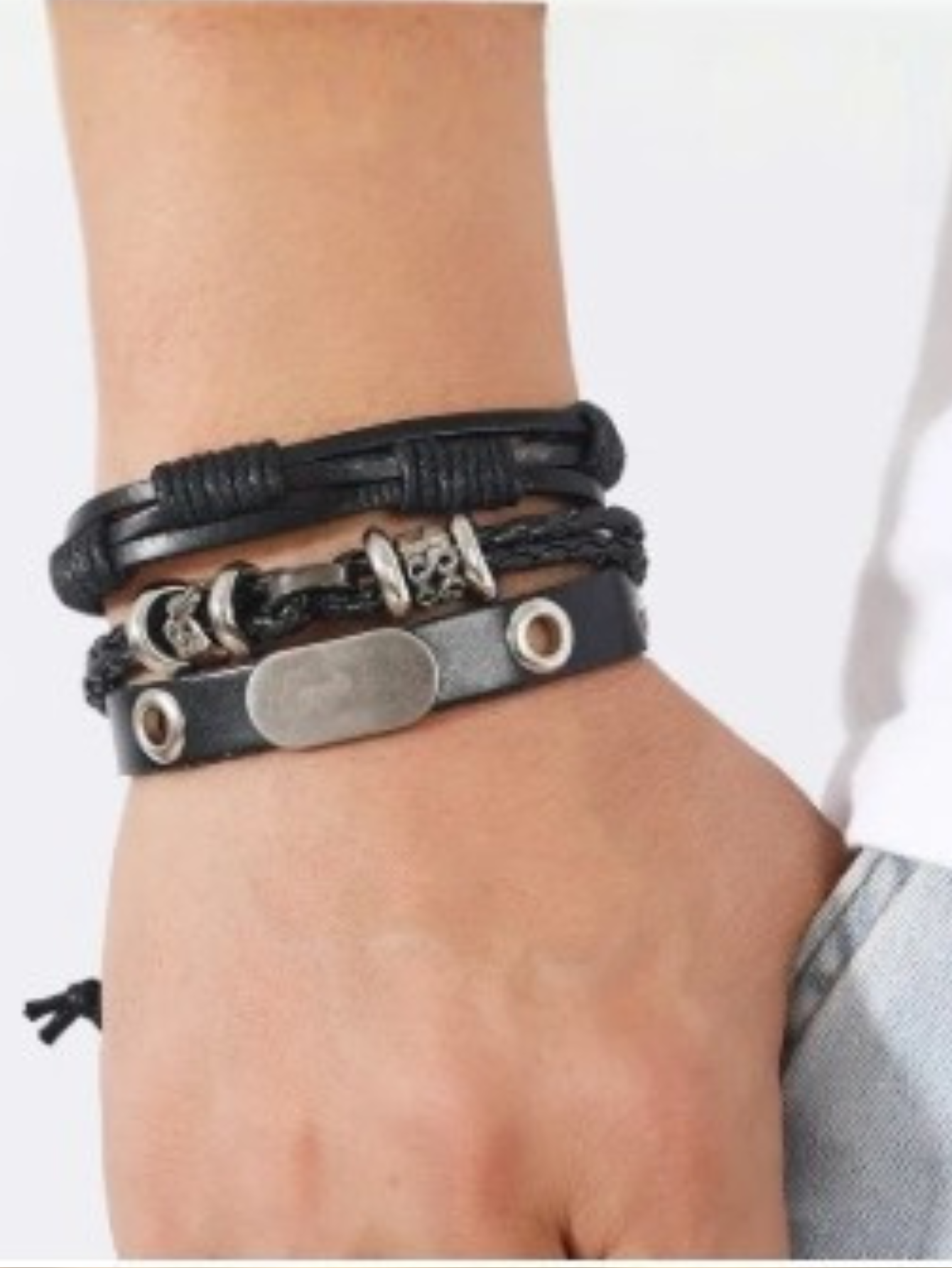 Y2K Punk Leather 5pc Bracelet Set