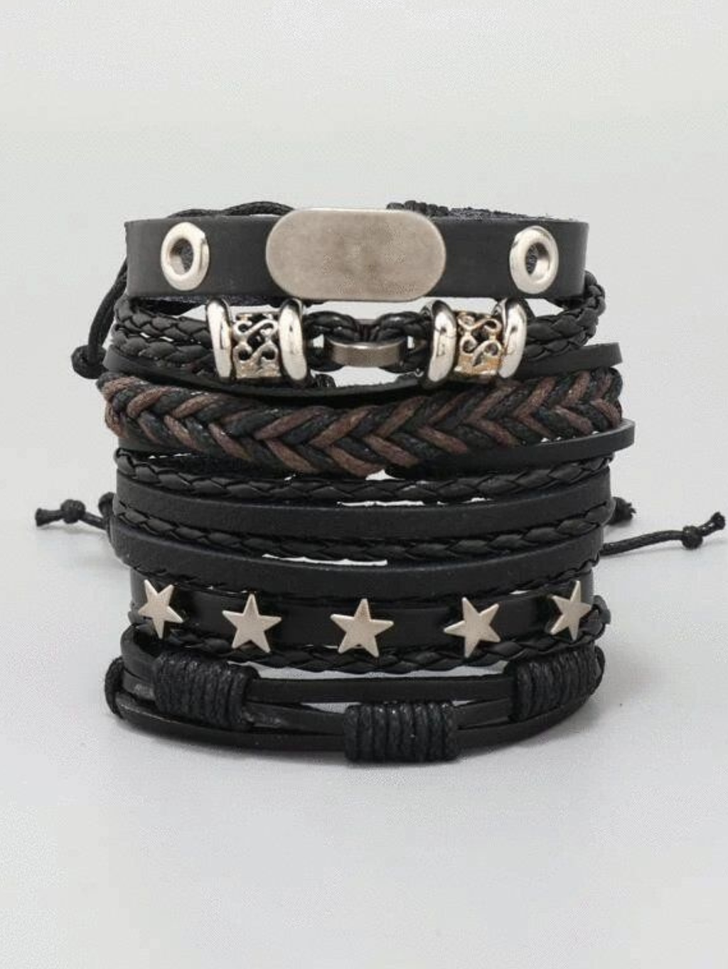 Y2K Punk Leather 5pc Bracelet Set