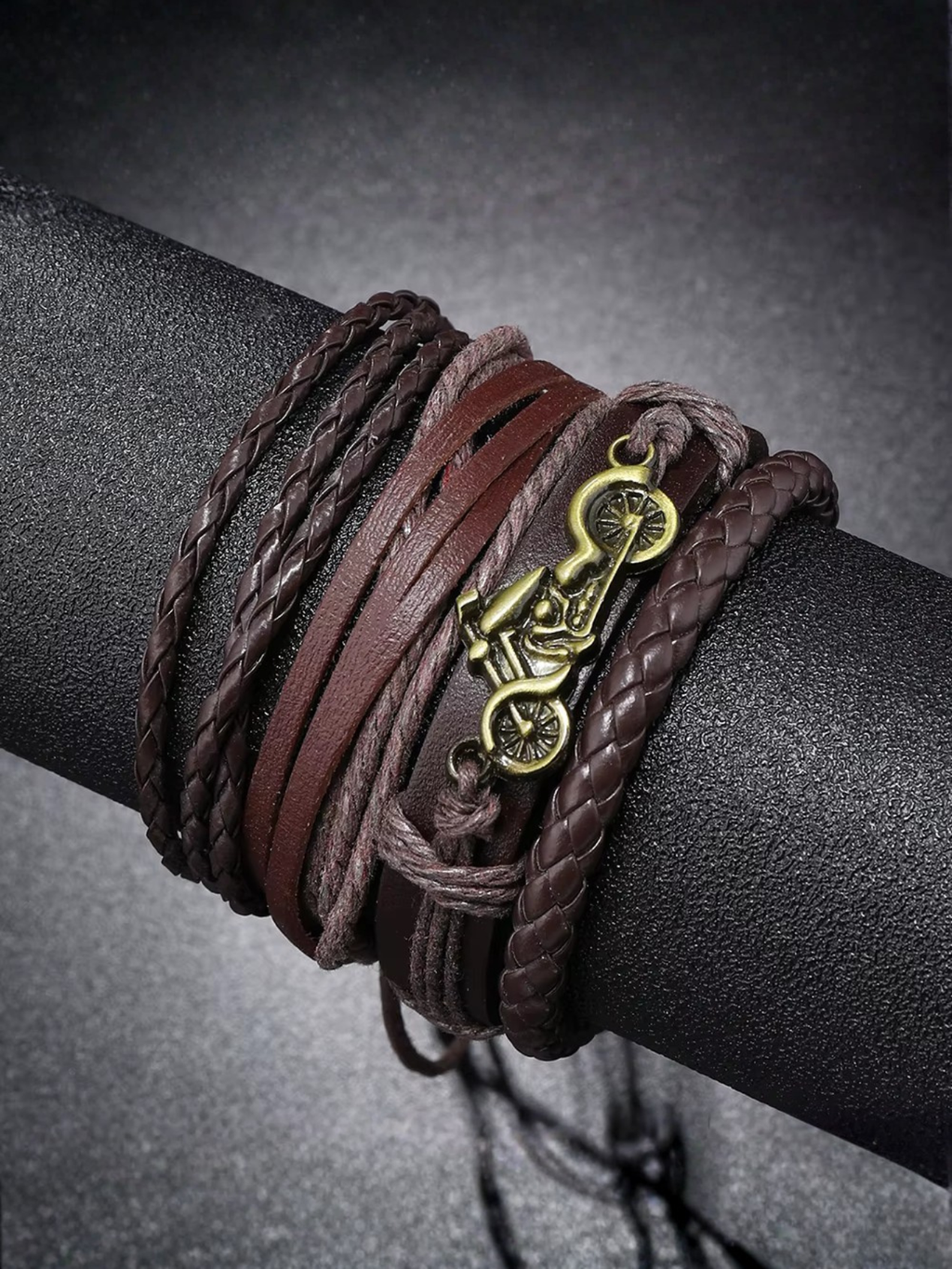 Motorcycle Faux Leather Bracelet Set