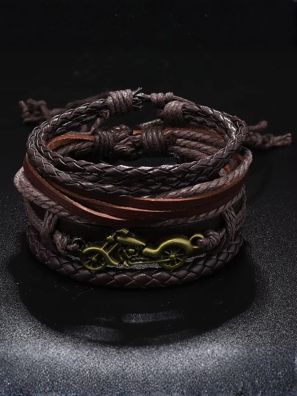 Motorcycle Faux Leather Bracelet Set