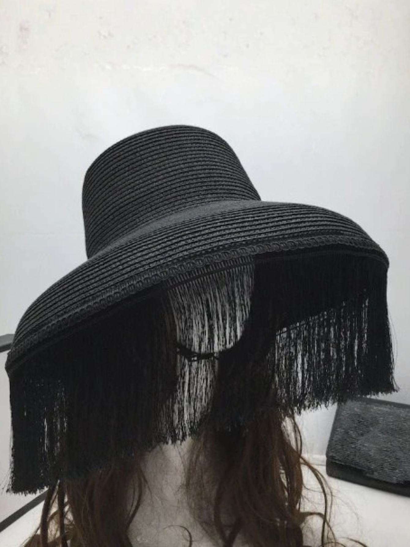 Large Brim Fringe Black Hat