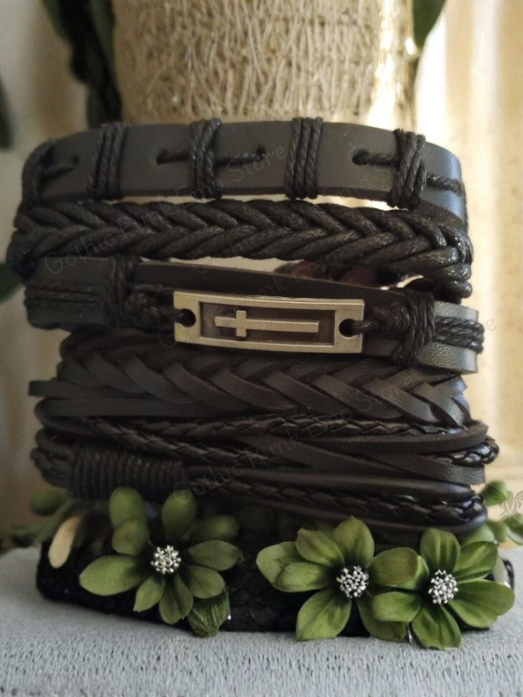 Cross Black Bracelet Set