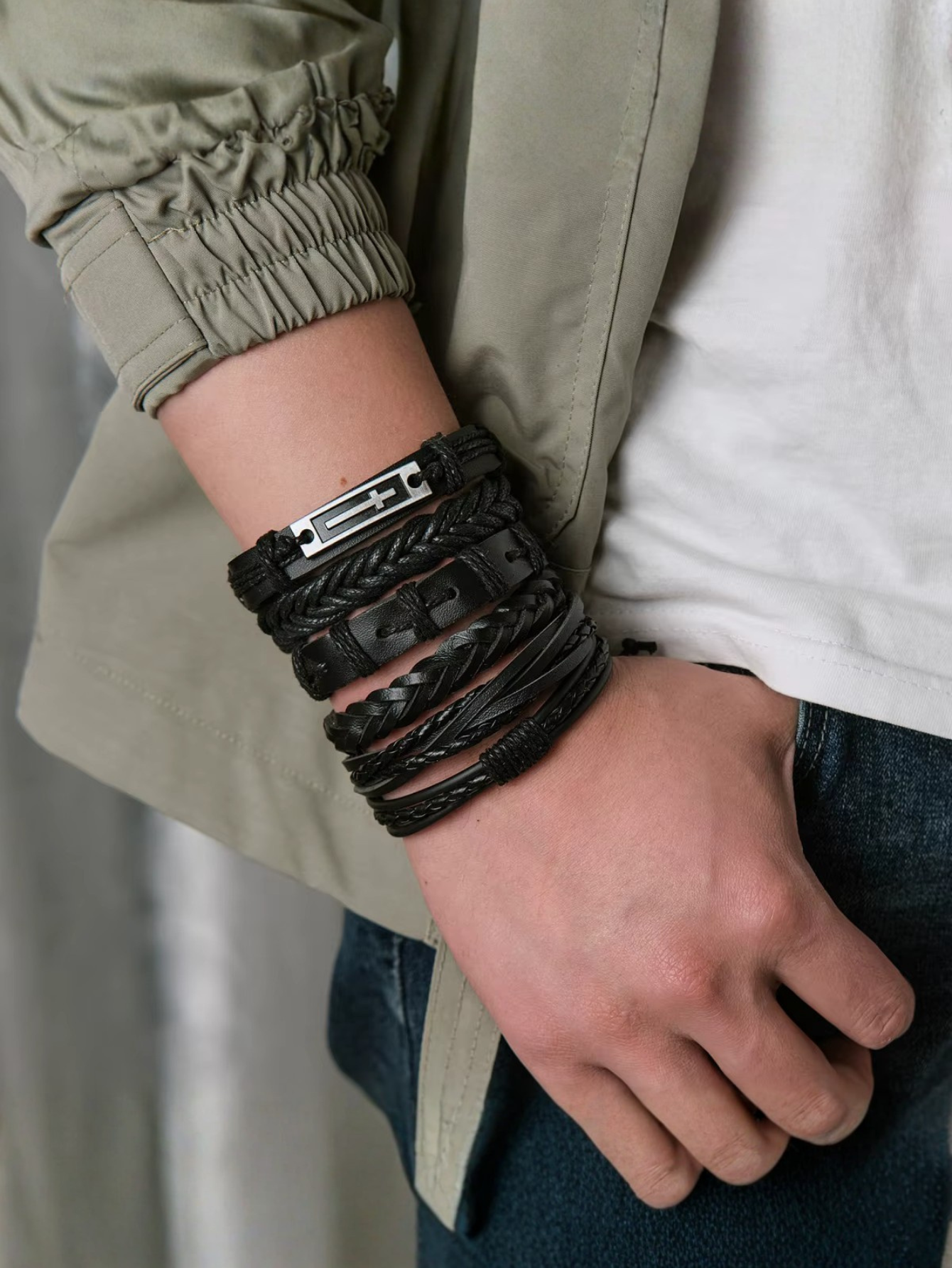 Cross Black Bracelet Set