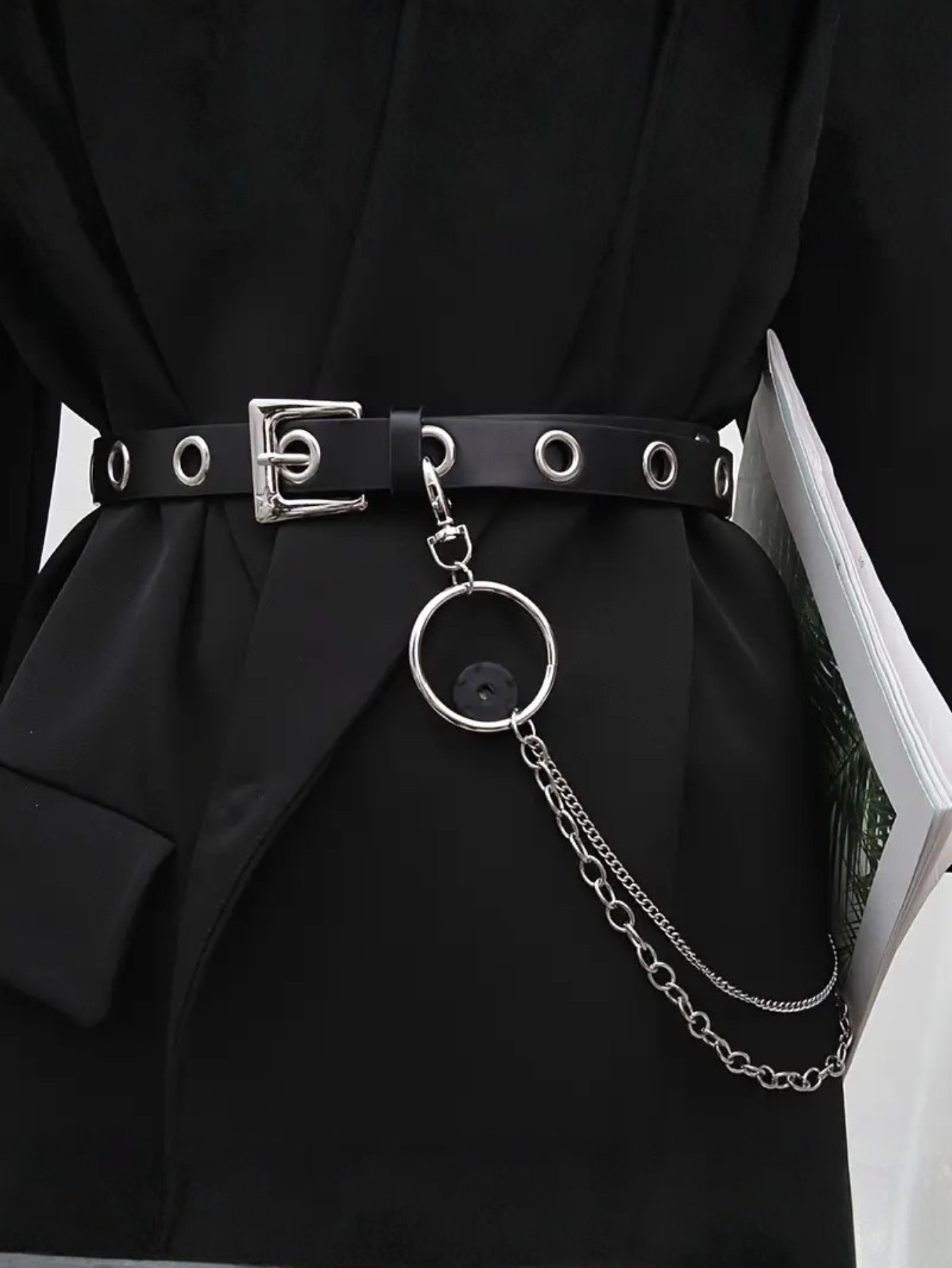 Grommet Black  Belt With Chain