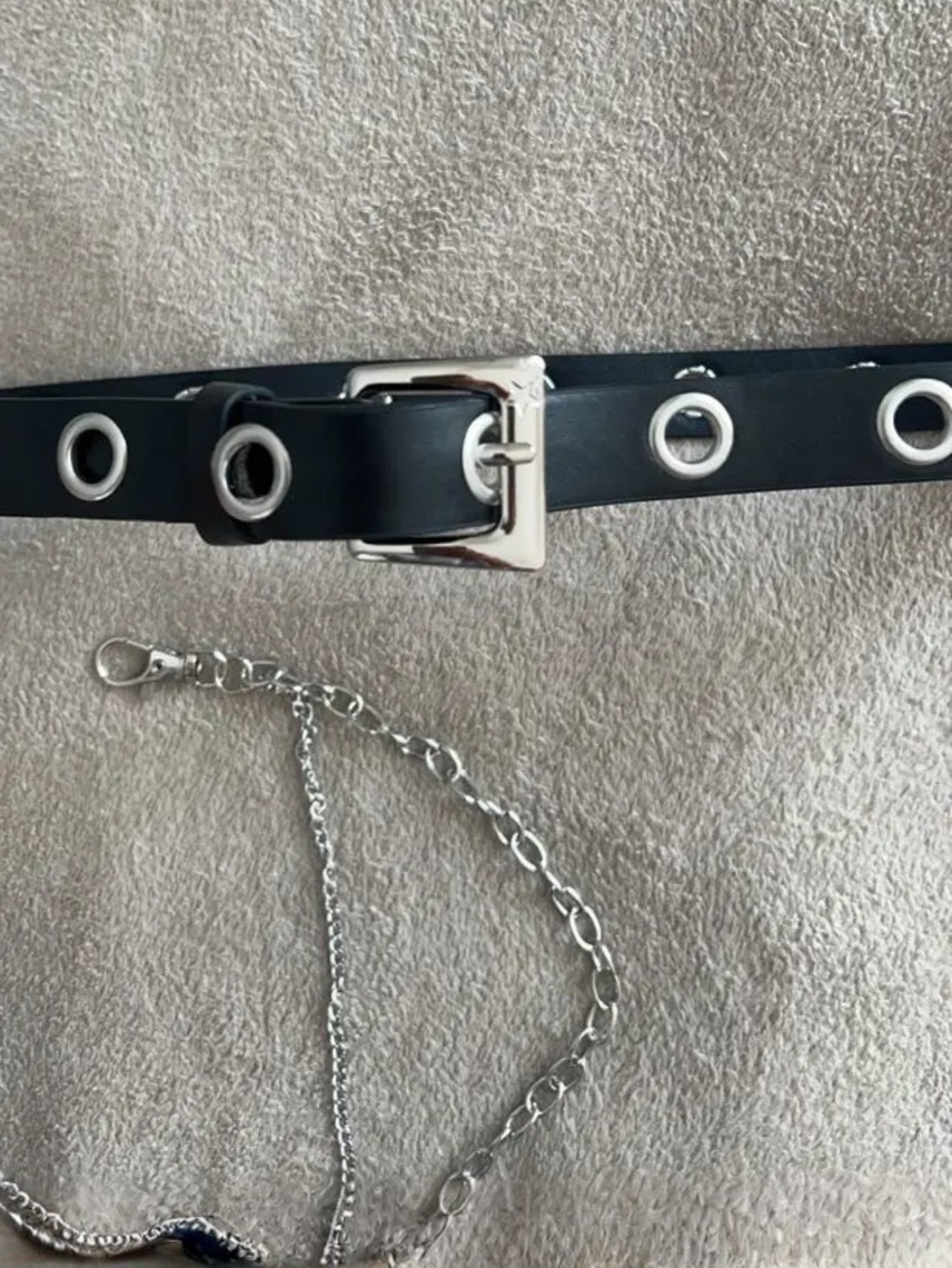 Grommet Black  Belt With Chain