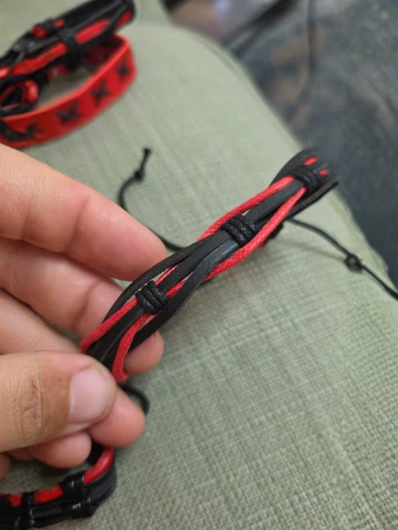Red & Black Faux Leather Bracelet Set