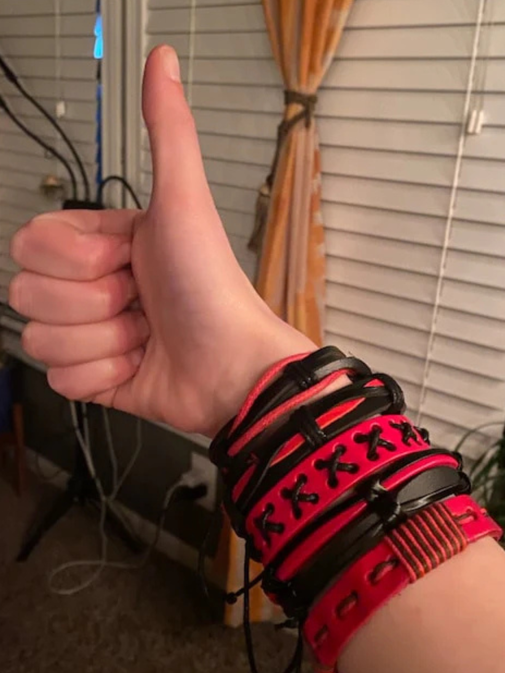 Red & Black Faux Leather Bracelet Set
