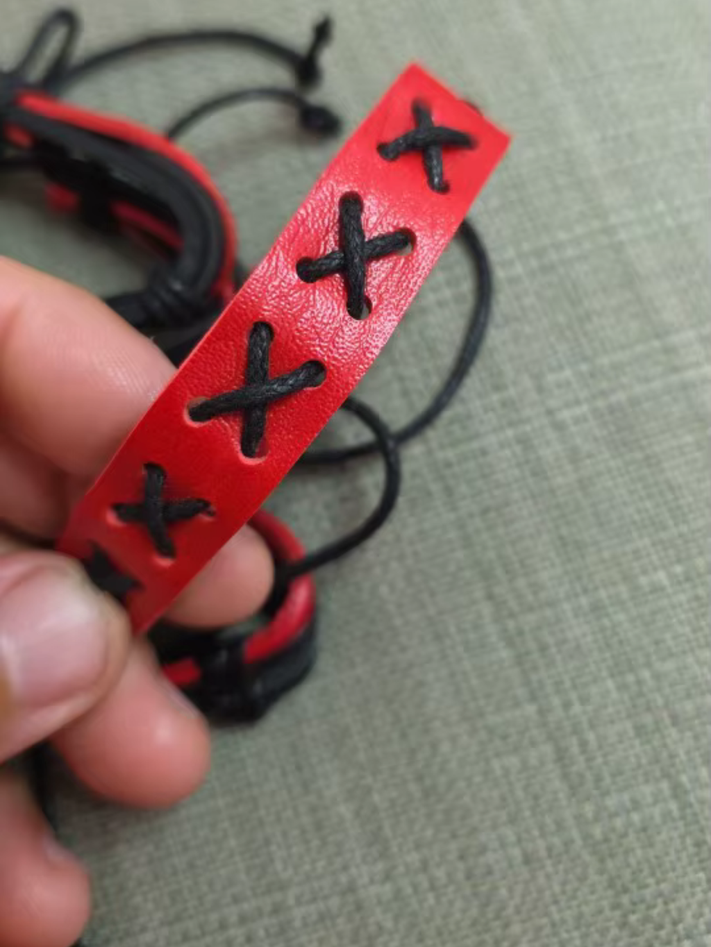 Red & Black Faux Leather Bracelet Set