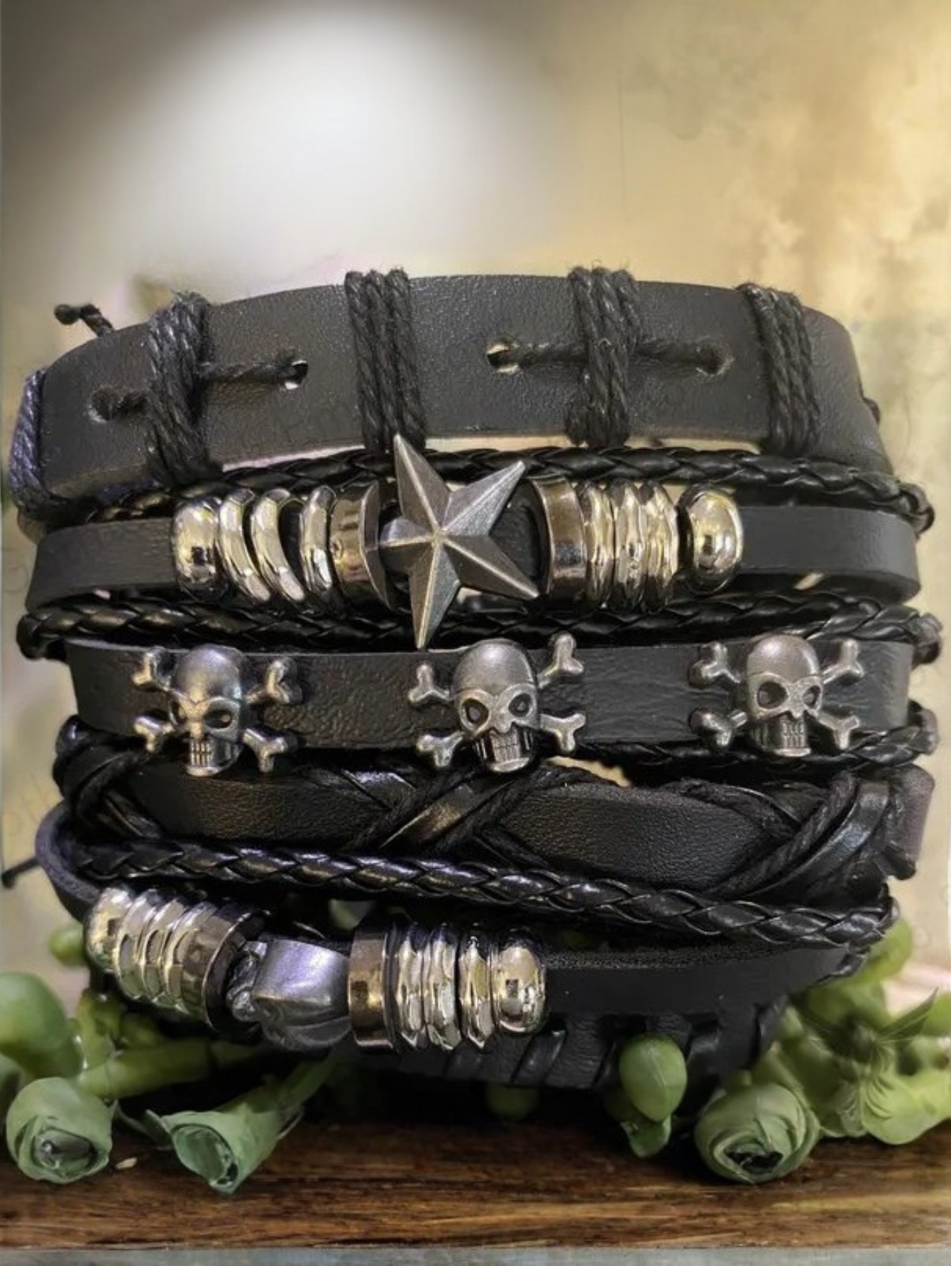 Skull Star Punk Rock Bracelet Set