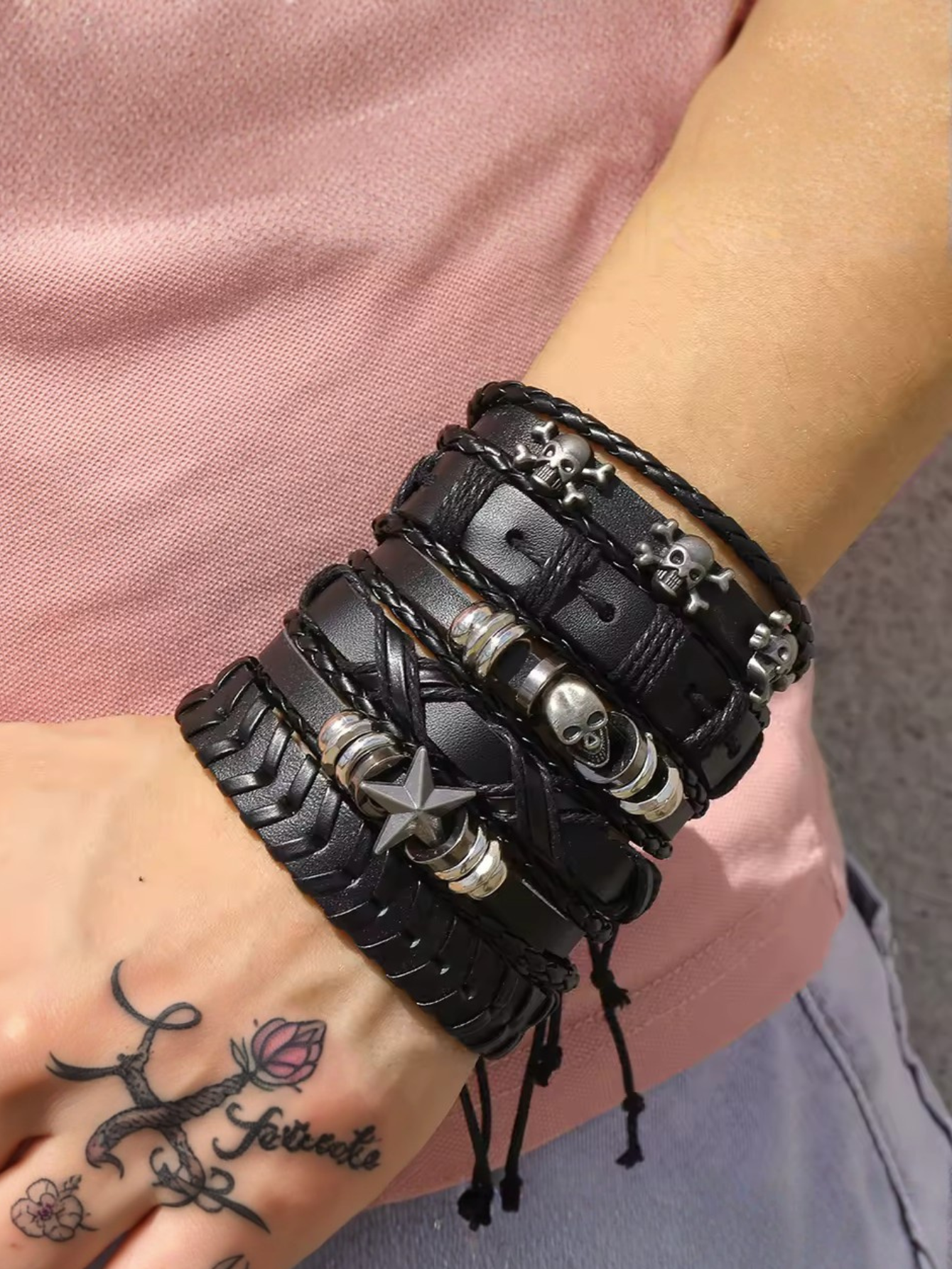 Skull Star Punk Rock Bracelet Set