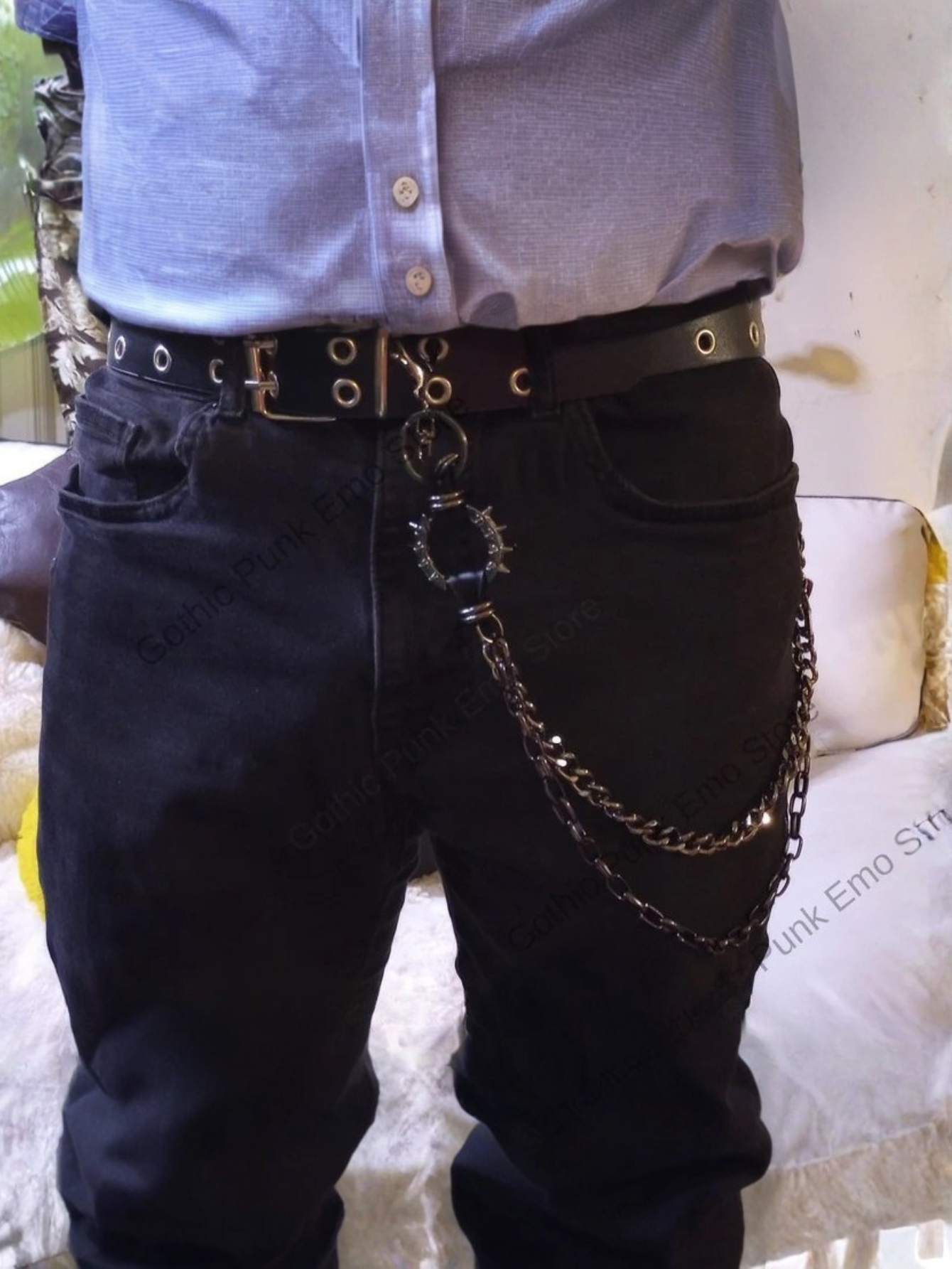 Black Grommet Belt With Chain