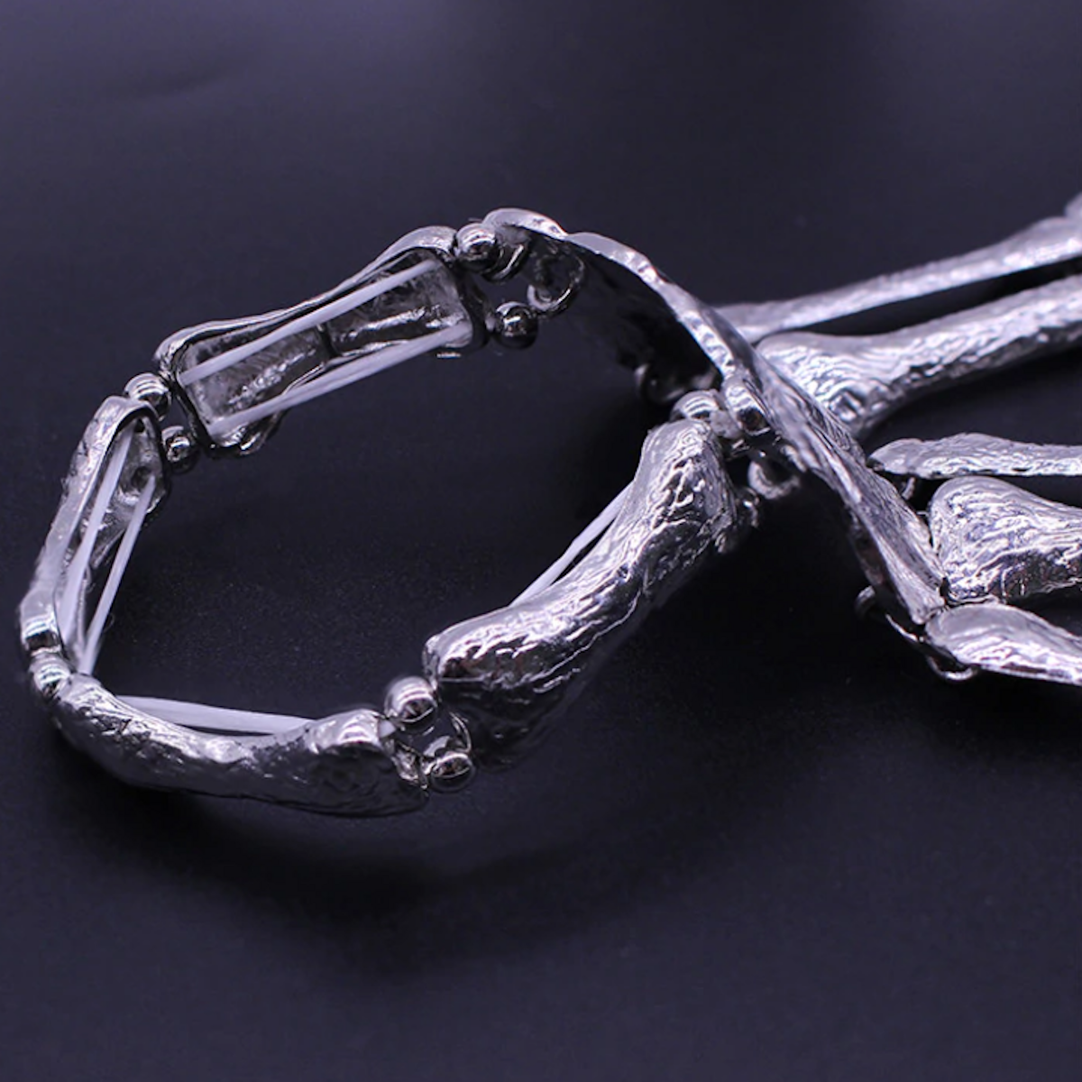 Skeleton Emo Silver Glove Rings Bracelet