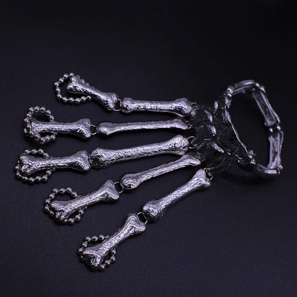 Skeleton Emo Silver Glove Rings Bracelet