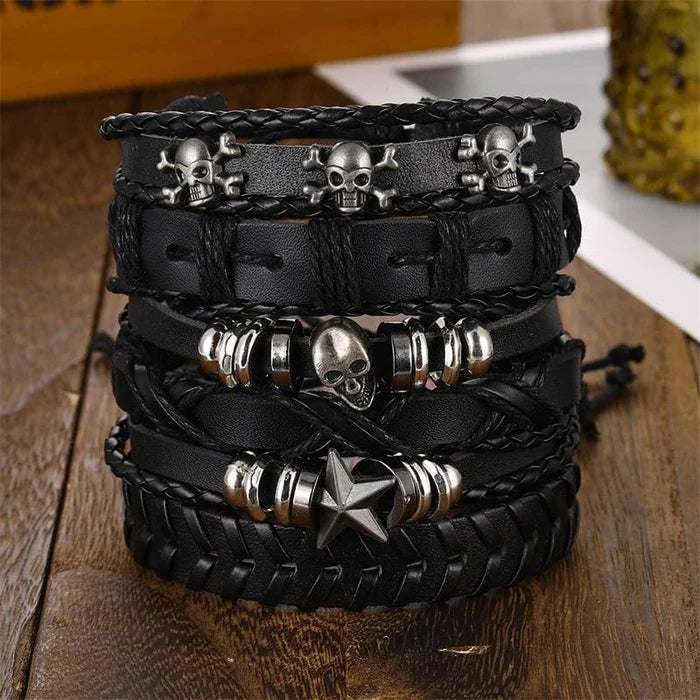 Skull Star Punk Rock Bracelet Set
