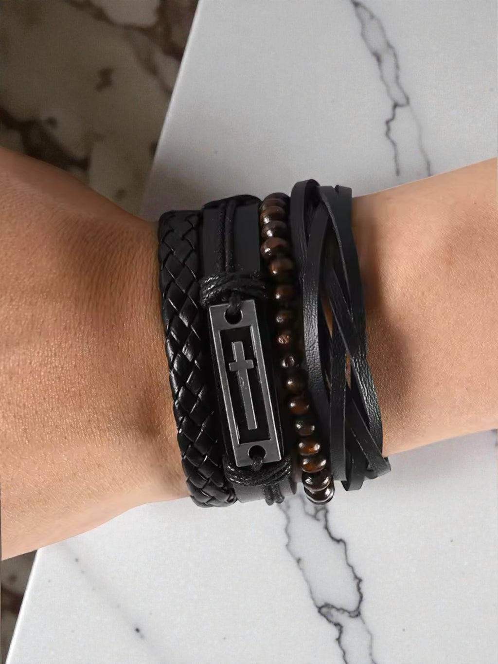 Cross Black Bracelet Set